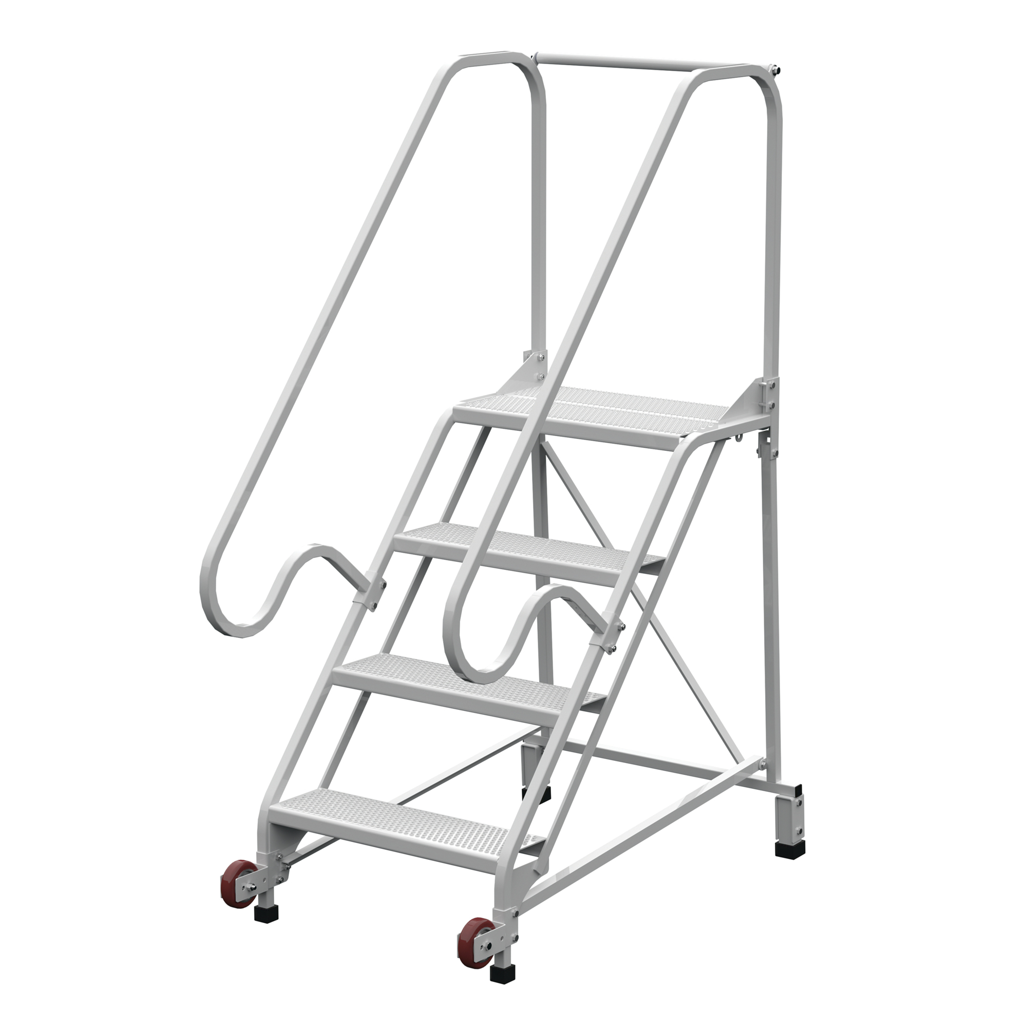 Vestil 4-Step Grip Strut Rolling Ladder - 70in. Overall Height, Steel, FDA-Compliant Finish, Model# LAD-TRN-50-4-FDA