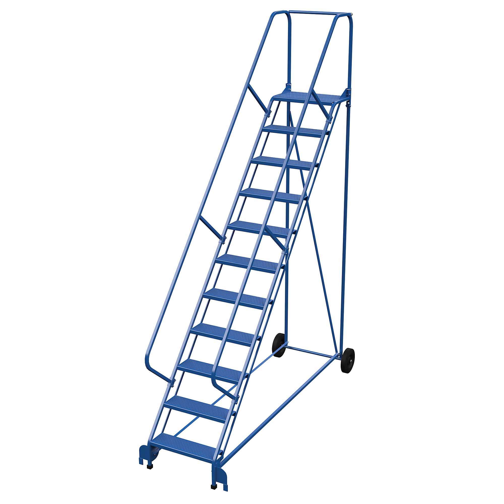 Vestil Perforated Folding Ladder - 11 Steps, 140in. Height, Steel, Removable Handrails, Model# LAD-RAF-11-24-P-EZ