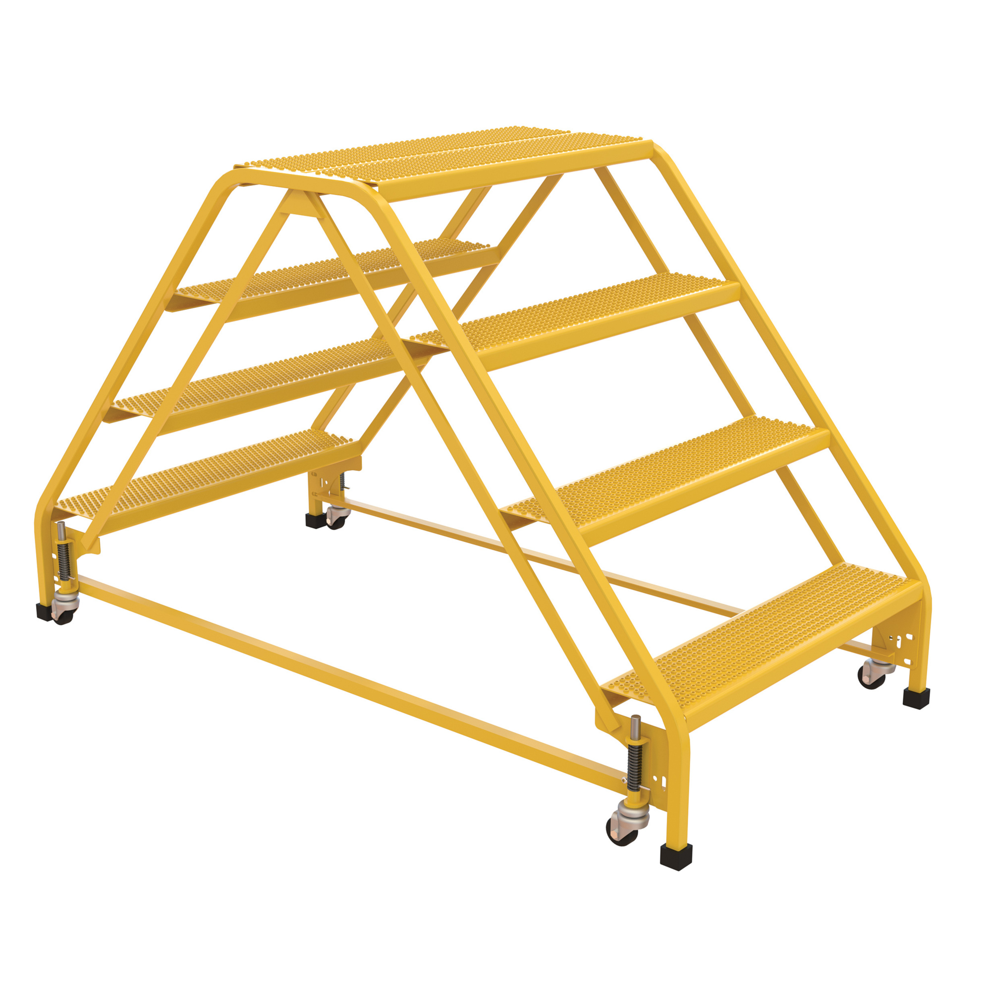 Vestil Double-Sided Step Ladder - 4 Steps, 40in. Overall Height, Perforated Steel, Yellow, Model# LAD-DD-P-32-4-P
