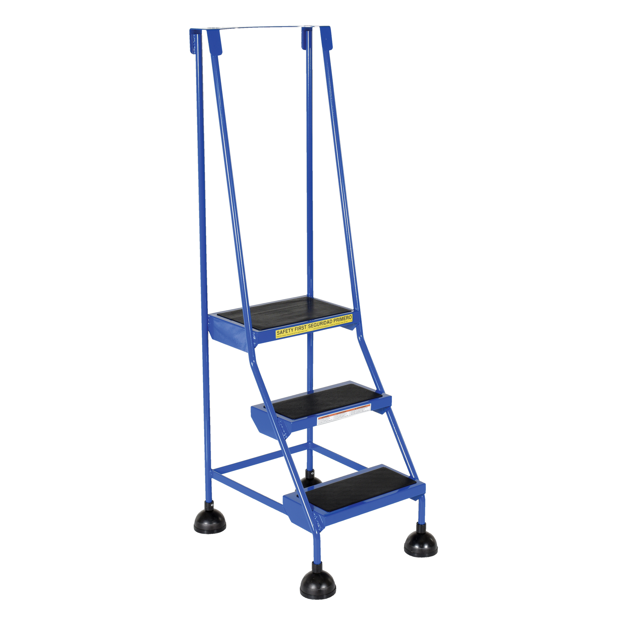 Vestil Steel Commercial Spring Loaded Ladder — 3 Steps, 16in. Wide, 58 Degree, Anti-Slip Rubber Mats, 300-Lb. Capacity, Blue, Model# LAD-3-B
