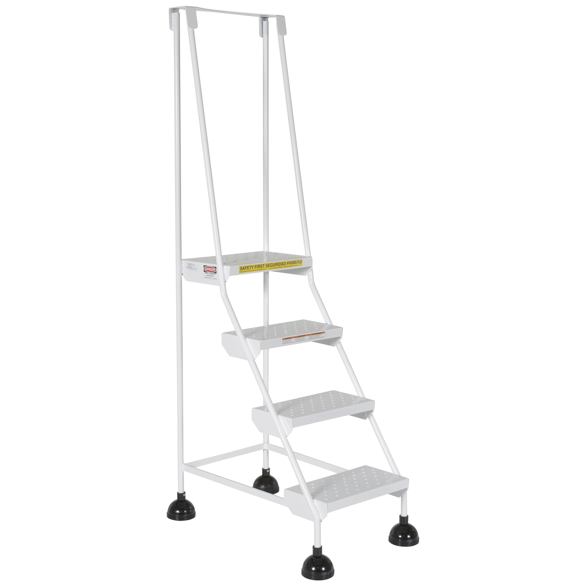 Vestil Steel Commercial Spring Loaded Ladder — 4 Steps, 16in. Step Width, 300-Lb. Capacity, Perforated, White, Model# LAD-4-W-P