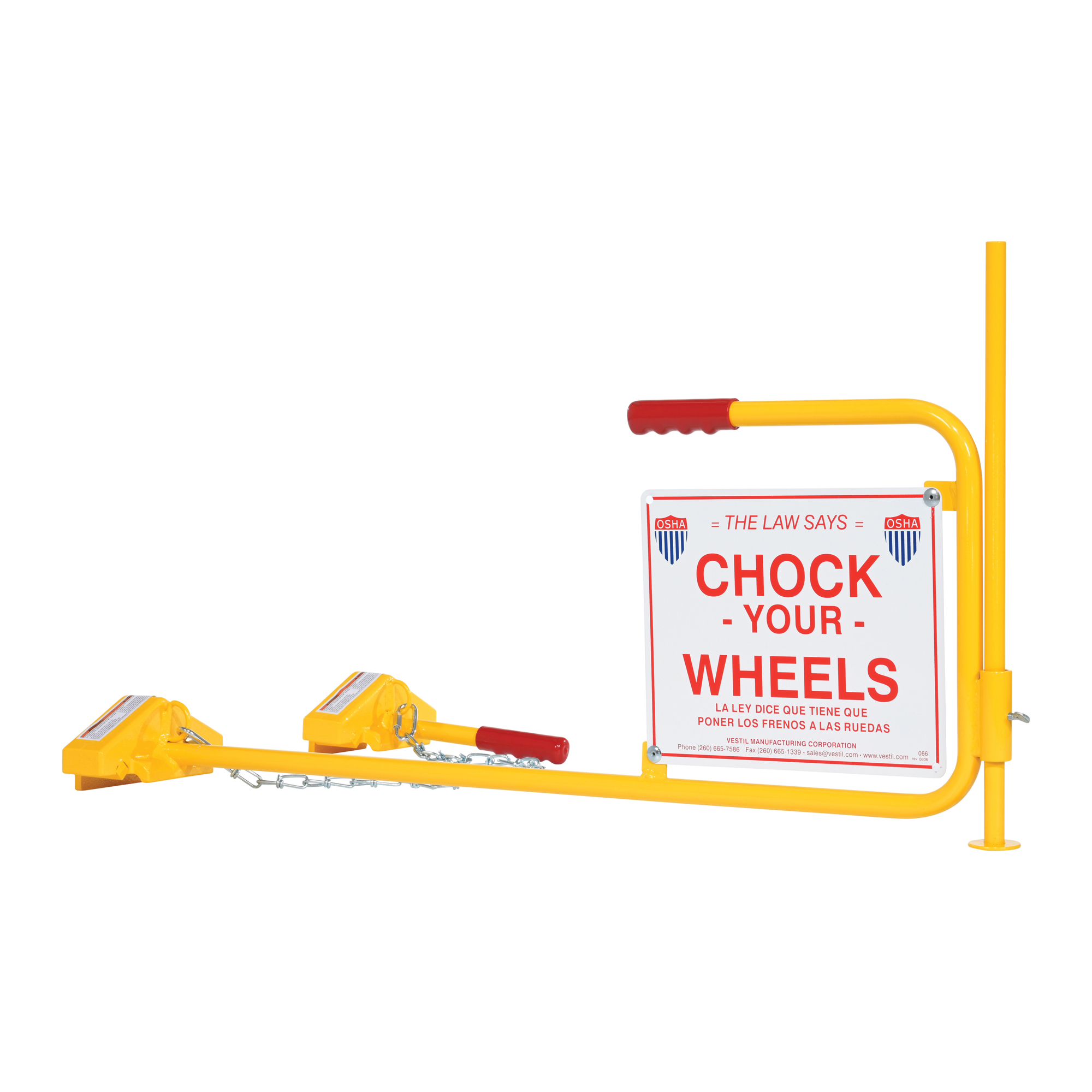 Vestil Steel Rail Chock with Flag - Heavy-Duty, Adjustable Support Legs, Non-Slip Grip, Model# SRC/FRC