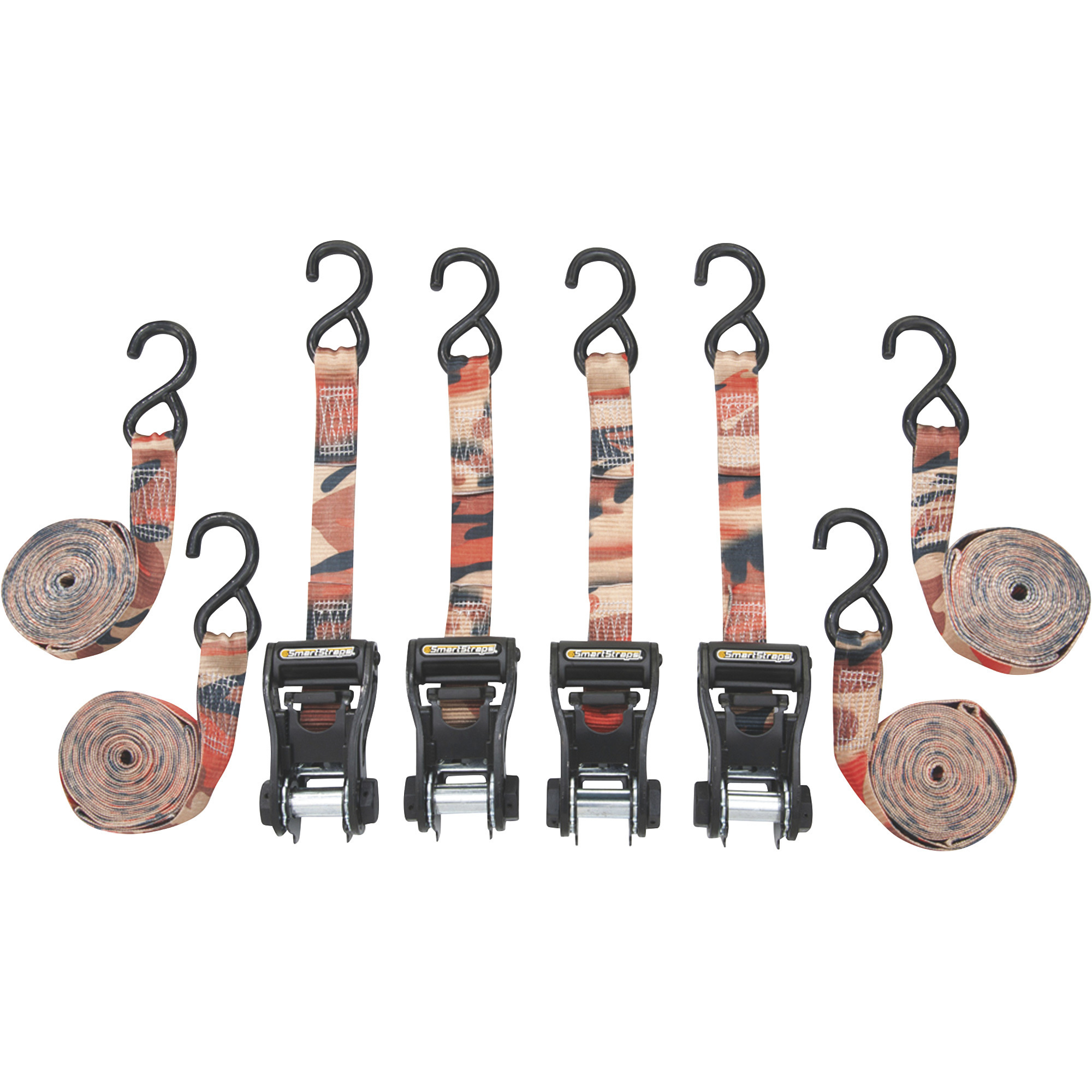 SmartStraps RatchetX Aluminum Tie-Downs, 14ft.L, 3000-Lb. Breaking Strength, 4-Pack, Orange Camo, Model# 1802