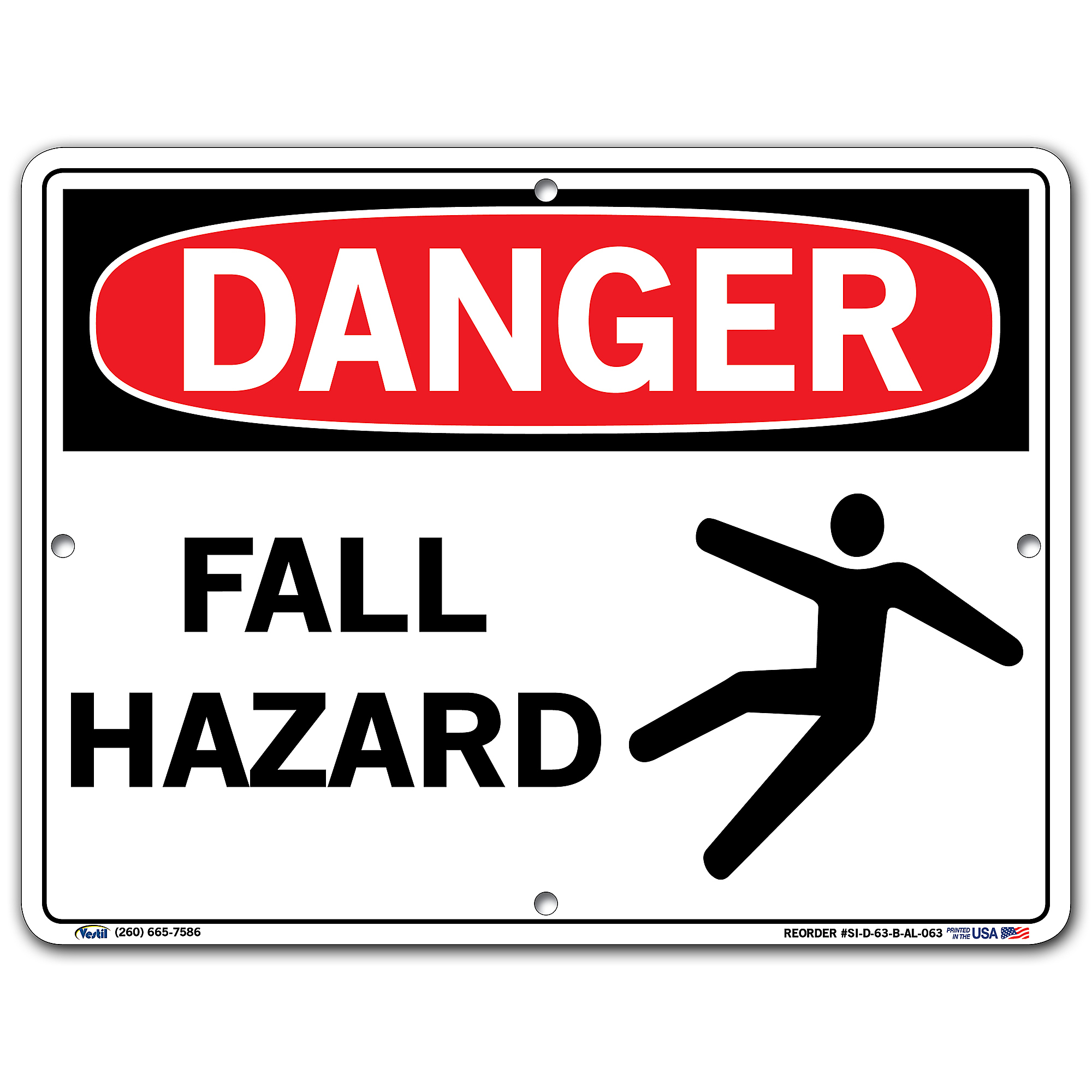 Vestil, Danger Sign, Sign Message FALL HAZARD, Height 9.5 in, Width 12. ...