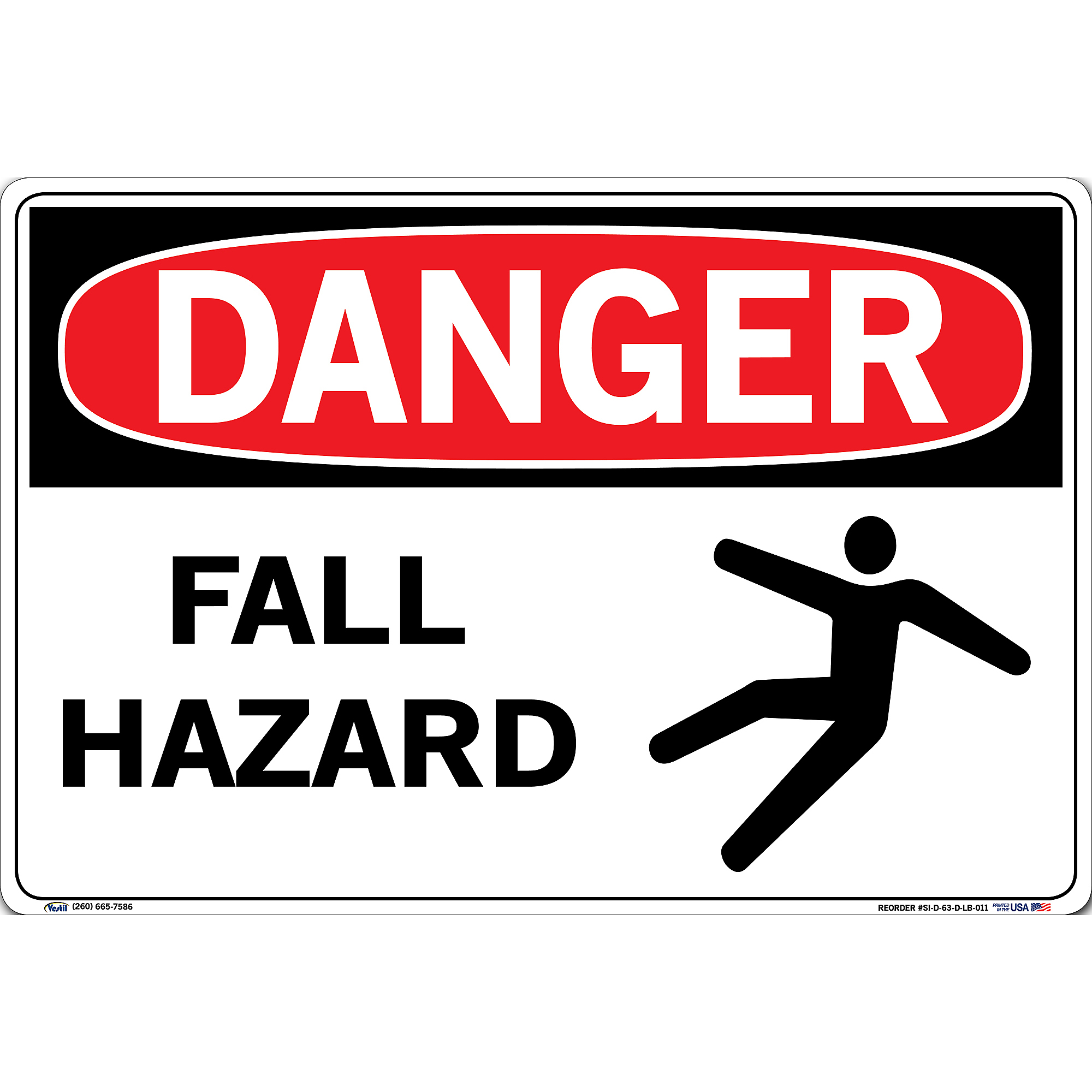 Fallkill Signage Vestil, Danger Sign Decal, Sign Message FALL HAZARD, Height 12.5 in ...