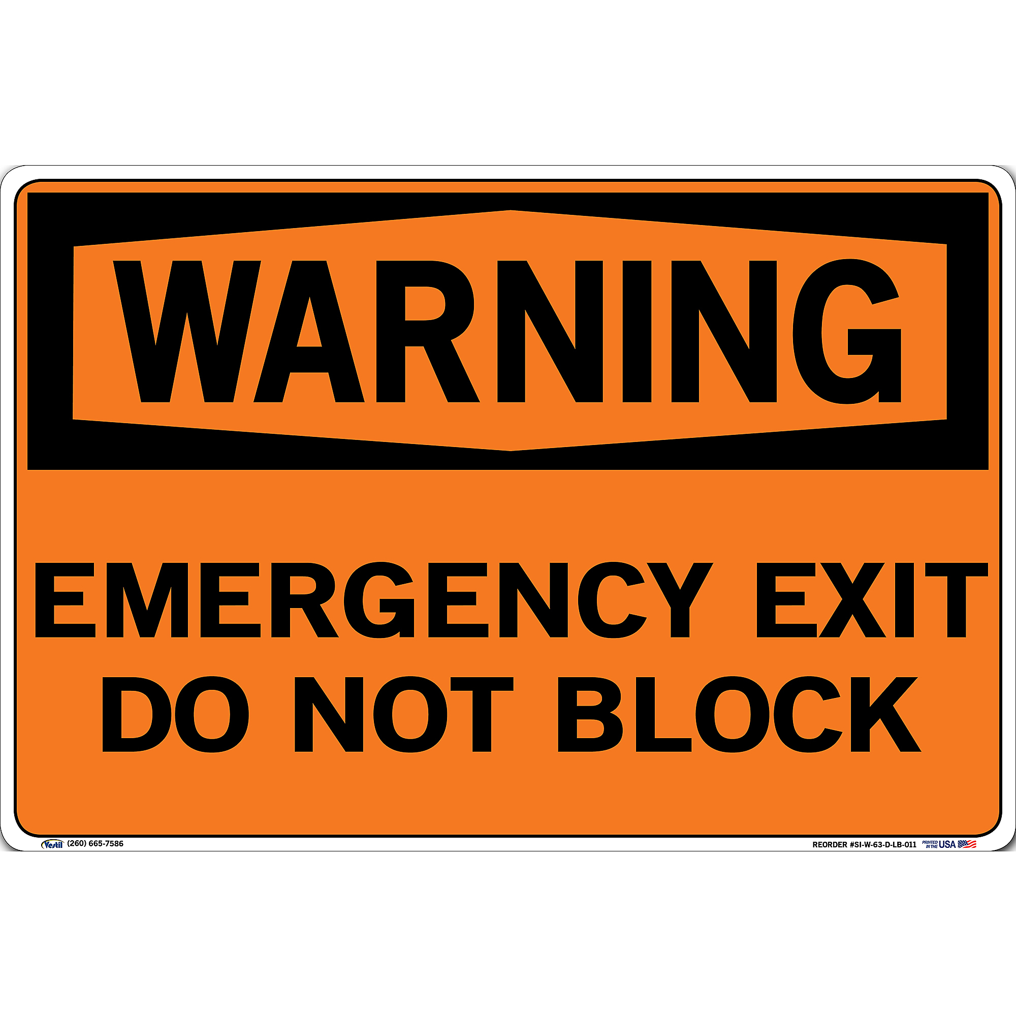 Exit Sign Blocks Vestil, Warning Sign Decal, Sign Message EMERGENCY EXIT DO NOT BLOCK ...