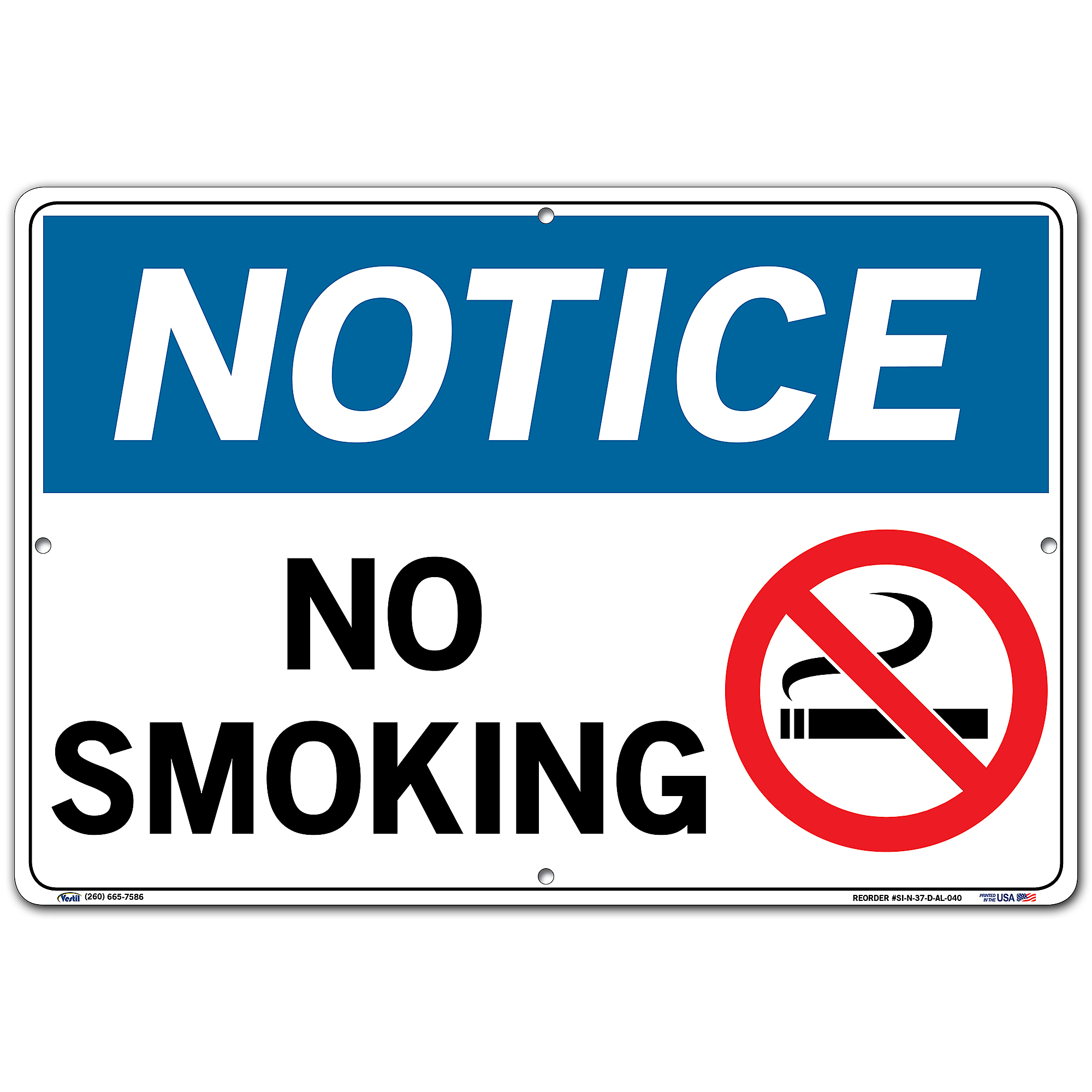 Vestil Notice Sign - No Smoking, 12.5in. x 18.5in., Aluminum, Anti-Graffiti, Model# SI-N-37-D-AL-040