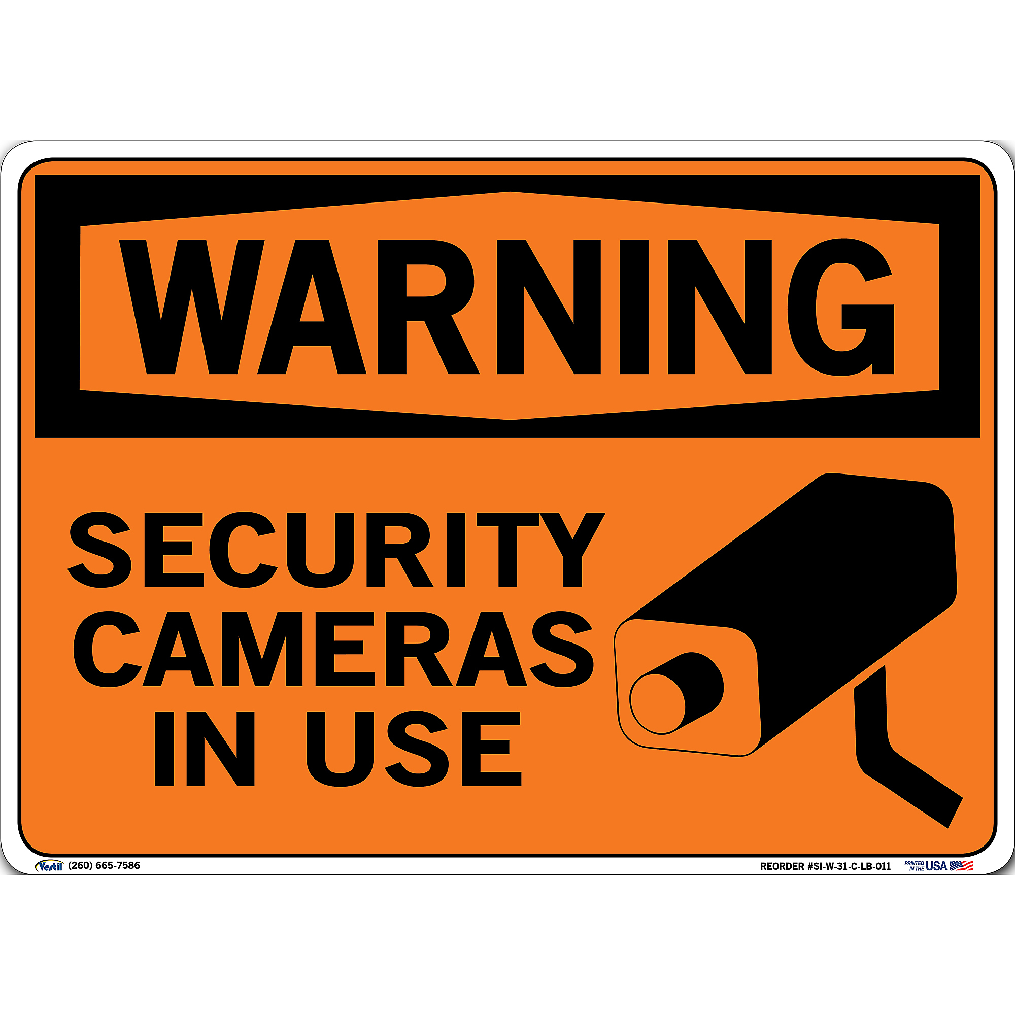 Vestil, Warning Sign Decal, Sign Message SECURITY CAMERAS IN USE ...