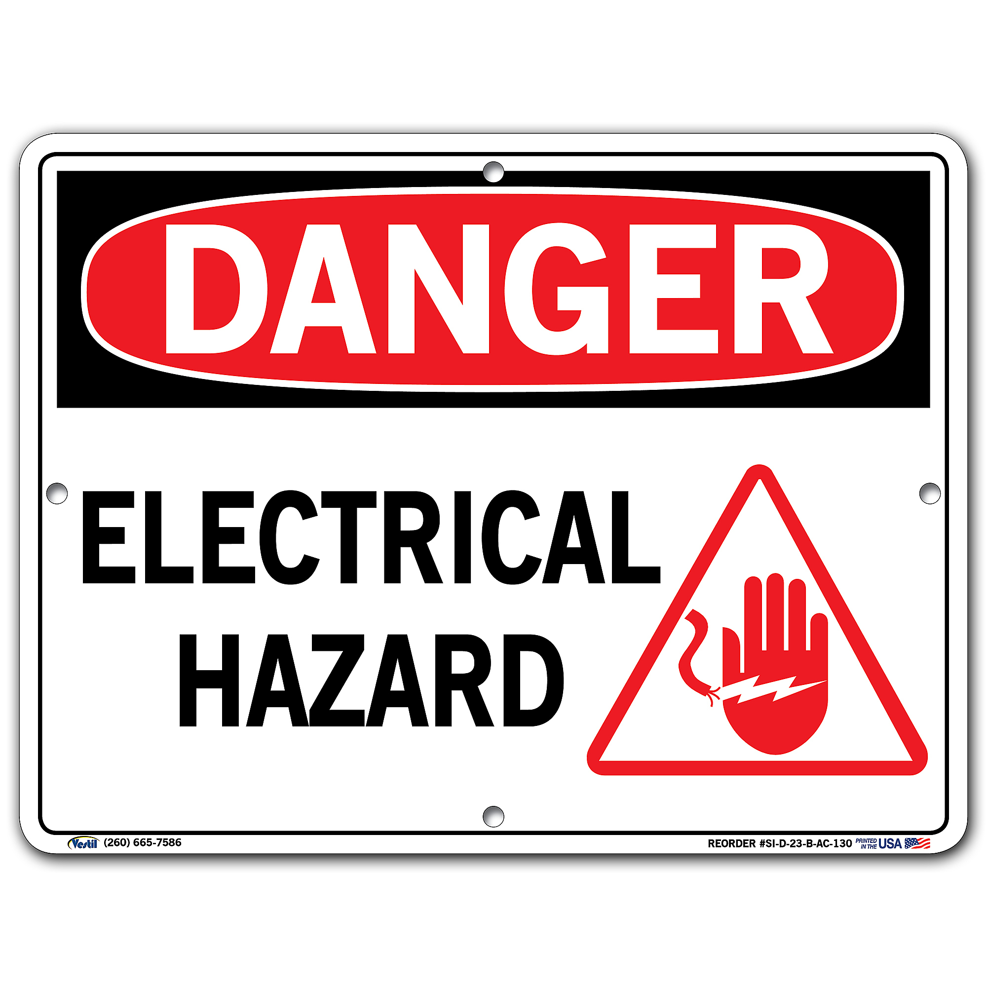 Vestil, Danger Sign, Sign Message ELECTRICAL HAZARD, Height 9.5 in ...