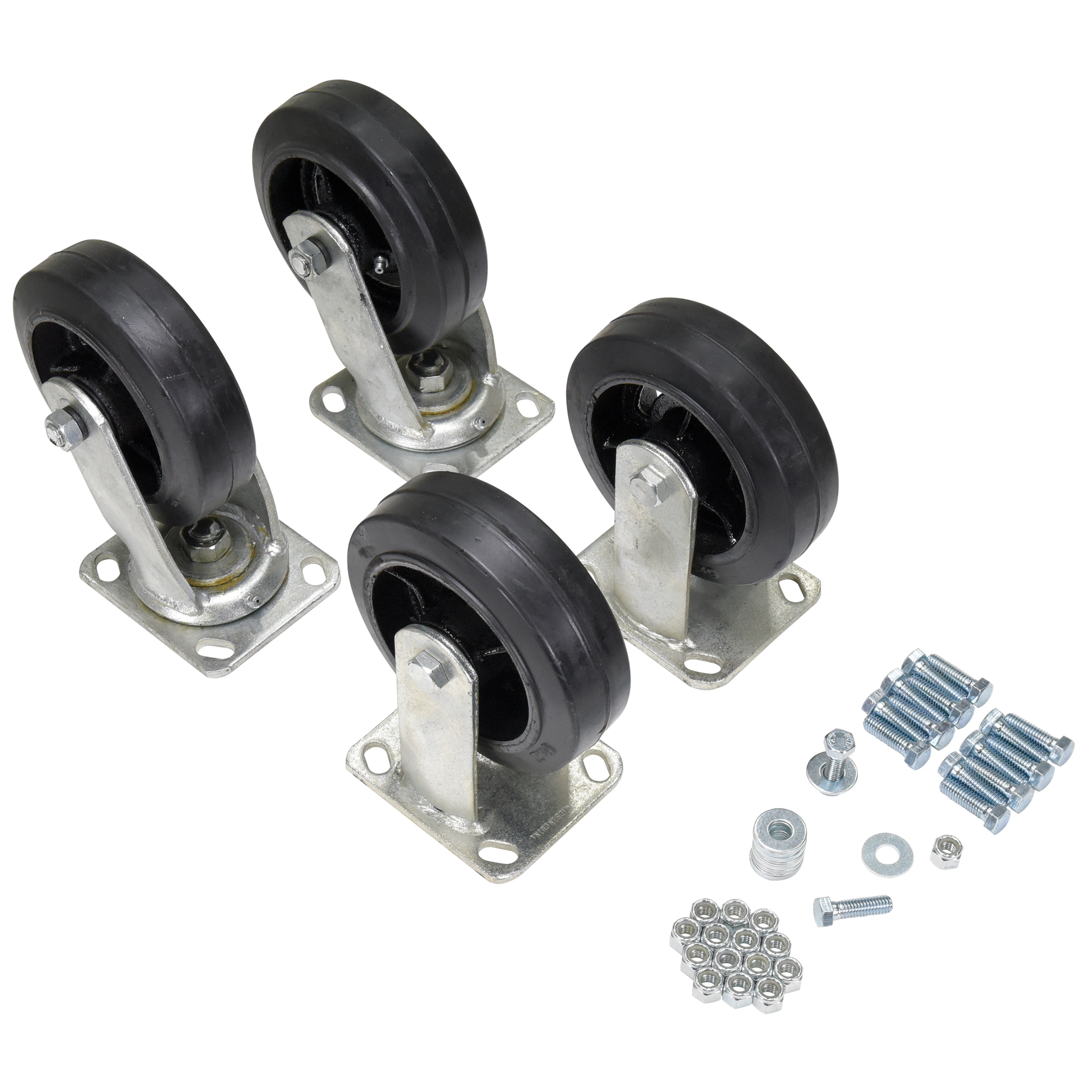 Vestil Rubber Caster Kit - 6in. x 2in., 2400 Lb. Capacity, Black, 4 Pcs, Model# D-CK4-MR6-2