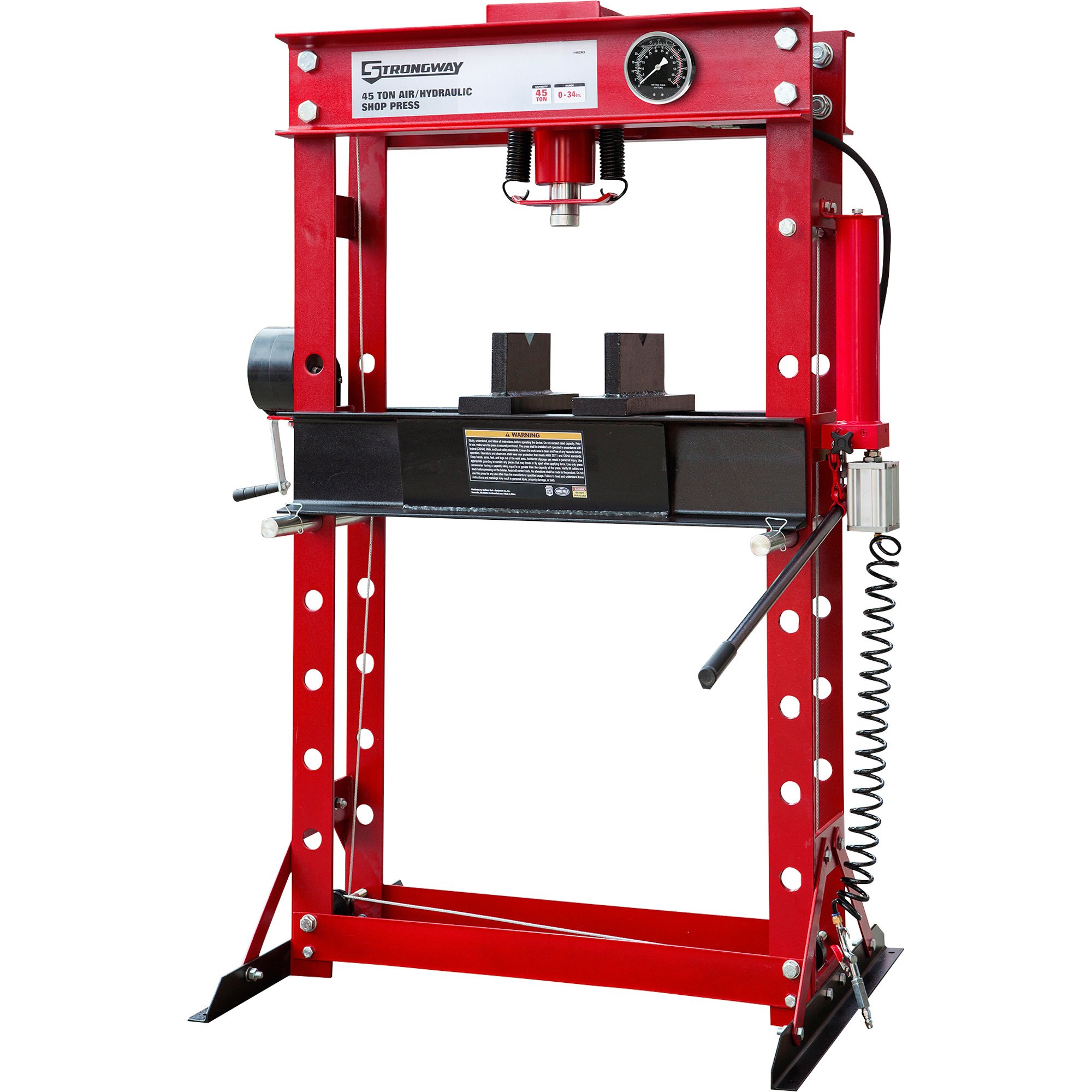 Strongway 45-Ton Pneumatic Shop Press with Gauge and Winch