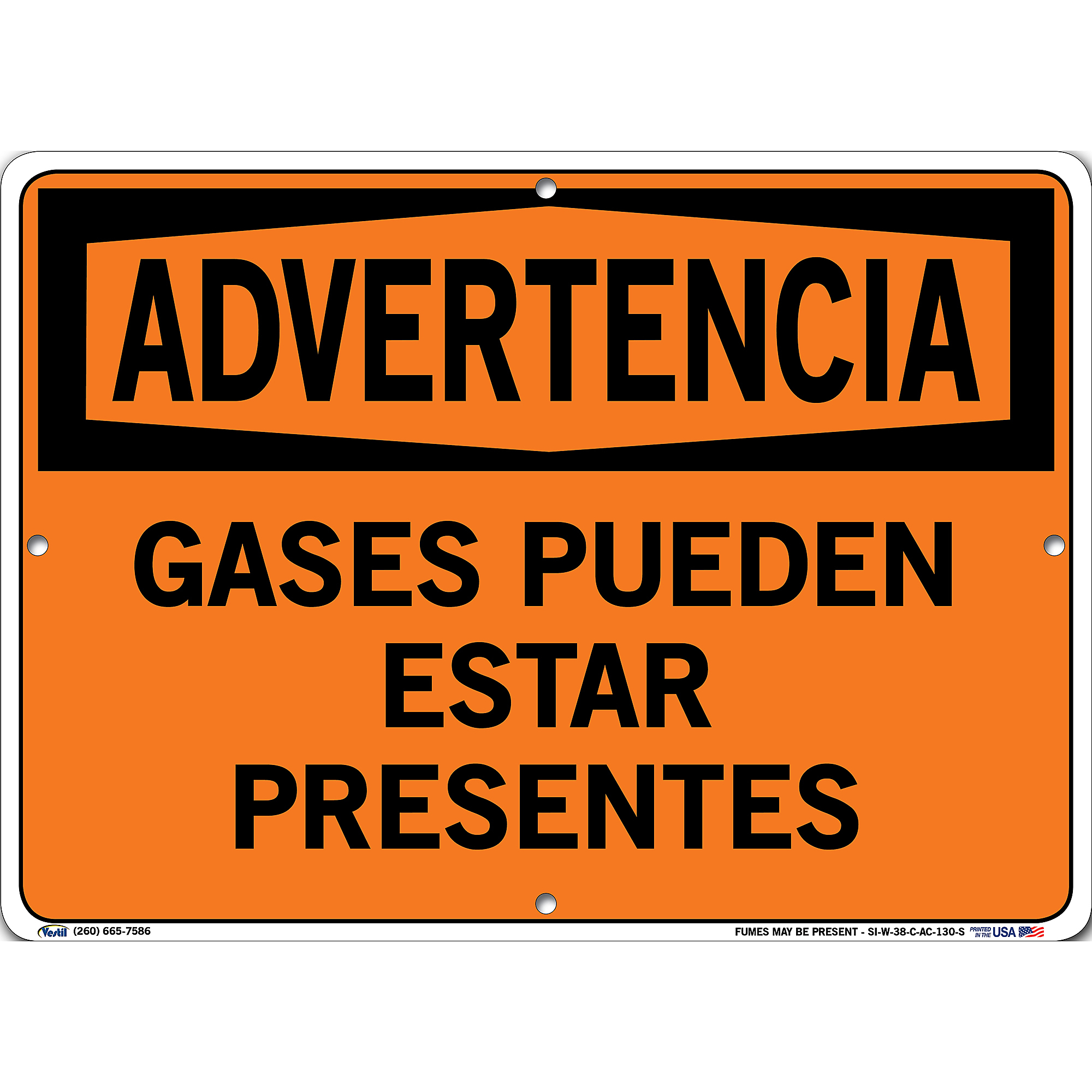 Vestil, Warning Sign (Spanish/Espanol) - Aluminum Composite, Sign