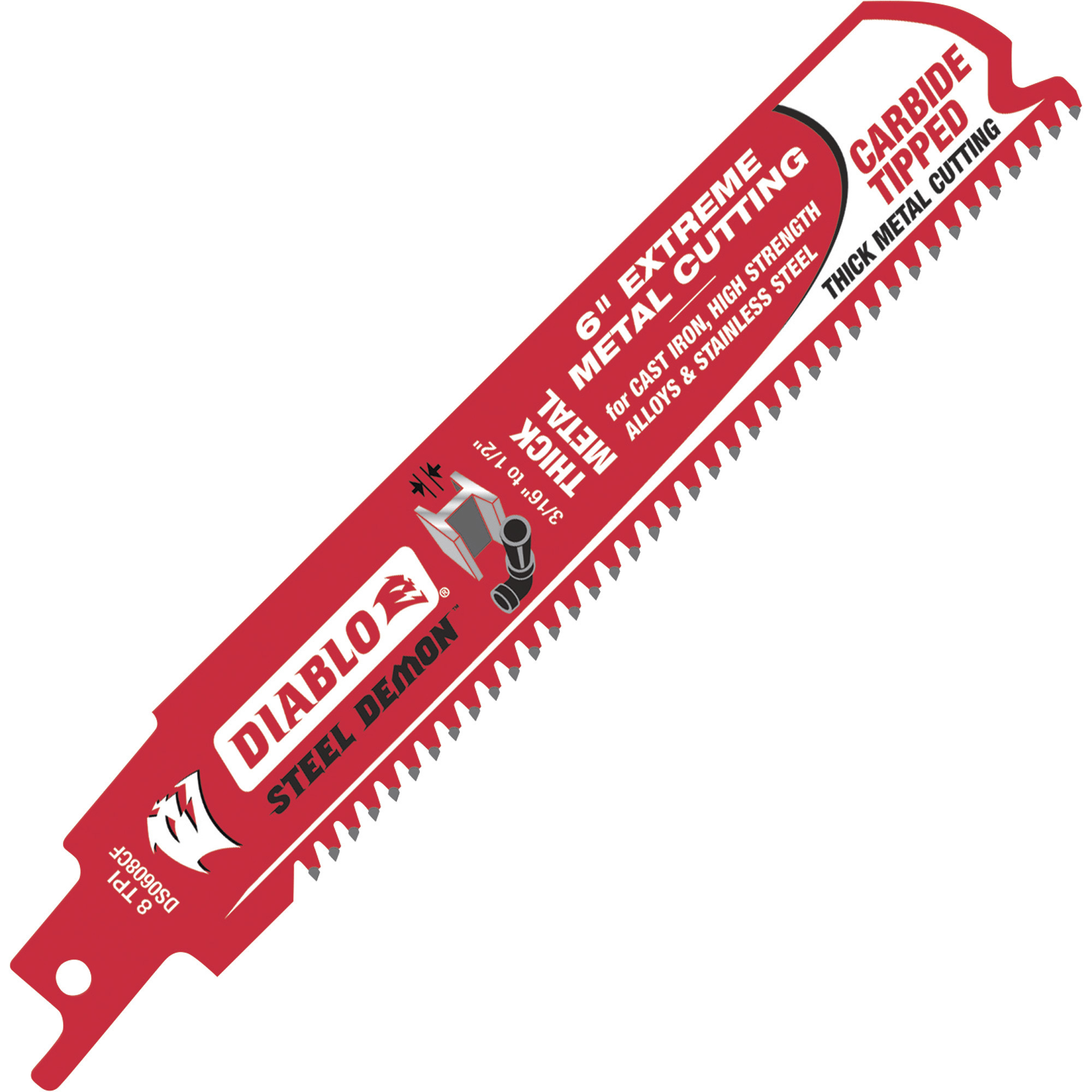 Diablo Carbide-Tipped Metal Cutting Reciprocating Saw Blade, (1PK) 6in.L, 8 TPI, Model# DS0608CF