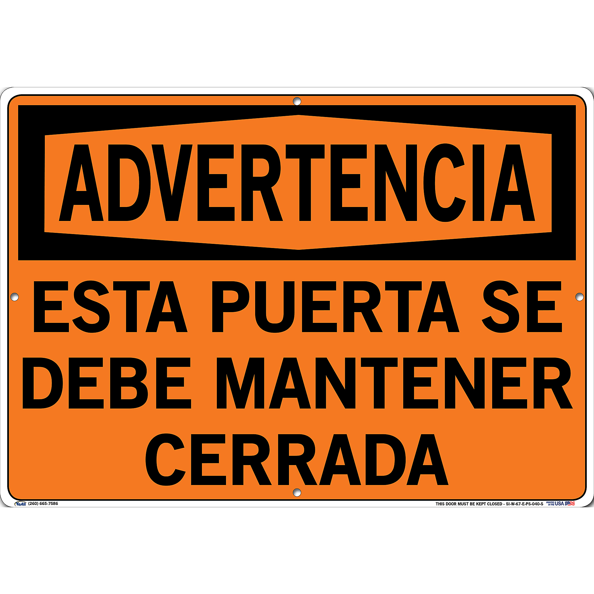 Cerrada Sign Vestil, Warning Sign (Spanish/Espanol) - Polystyrene, Sign Message ESTA ...