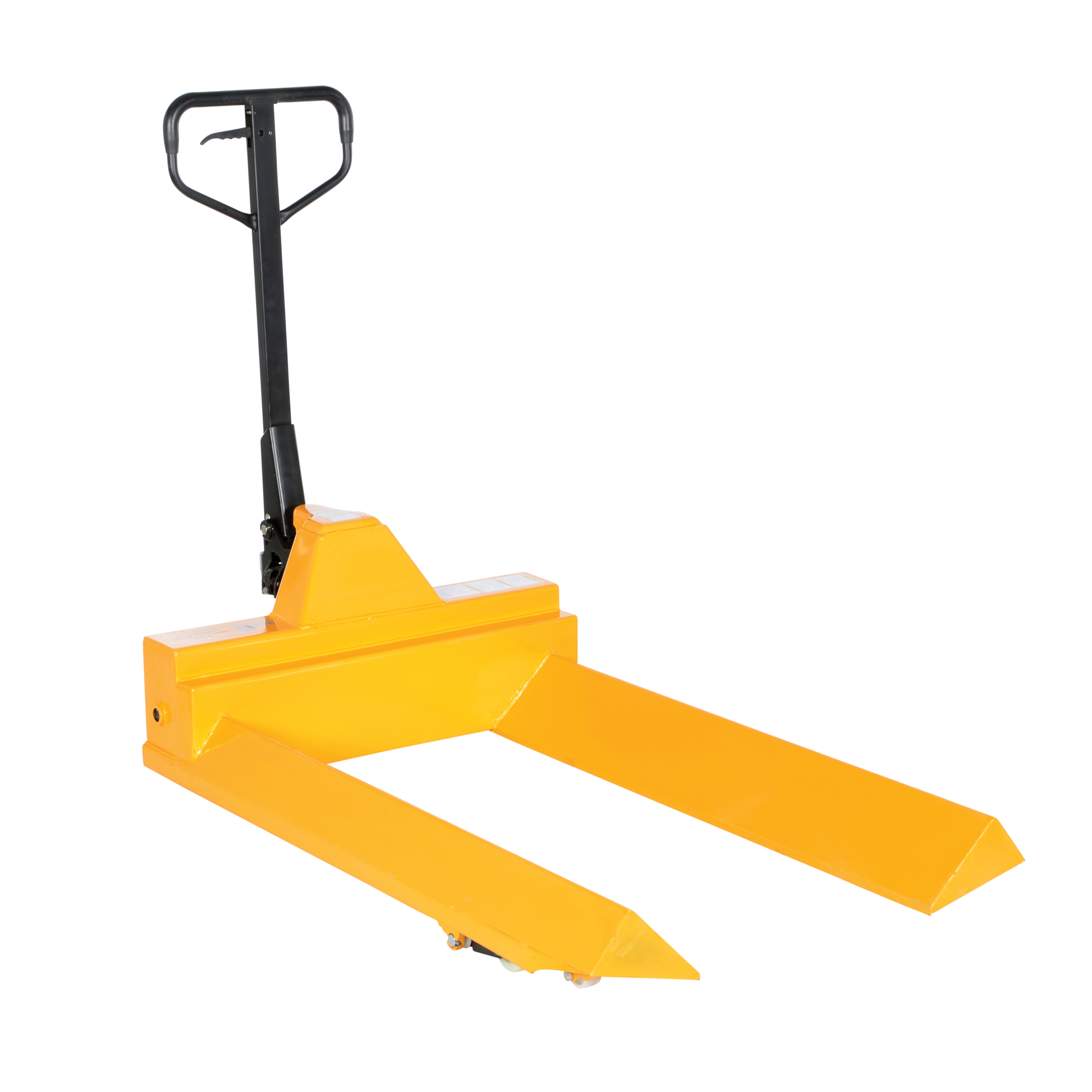 Vestil Steel Pallet Truck - V-Shaped Center, 4000-Lb. Capacity, 48in. Fork Length, Yellow, Model# PM4-3348-RL