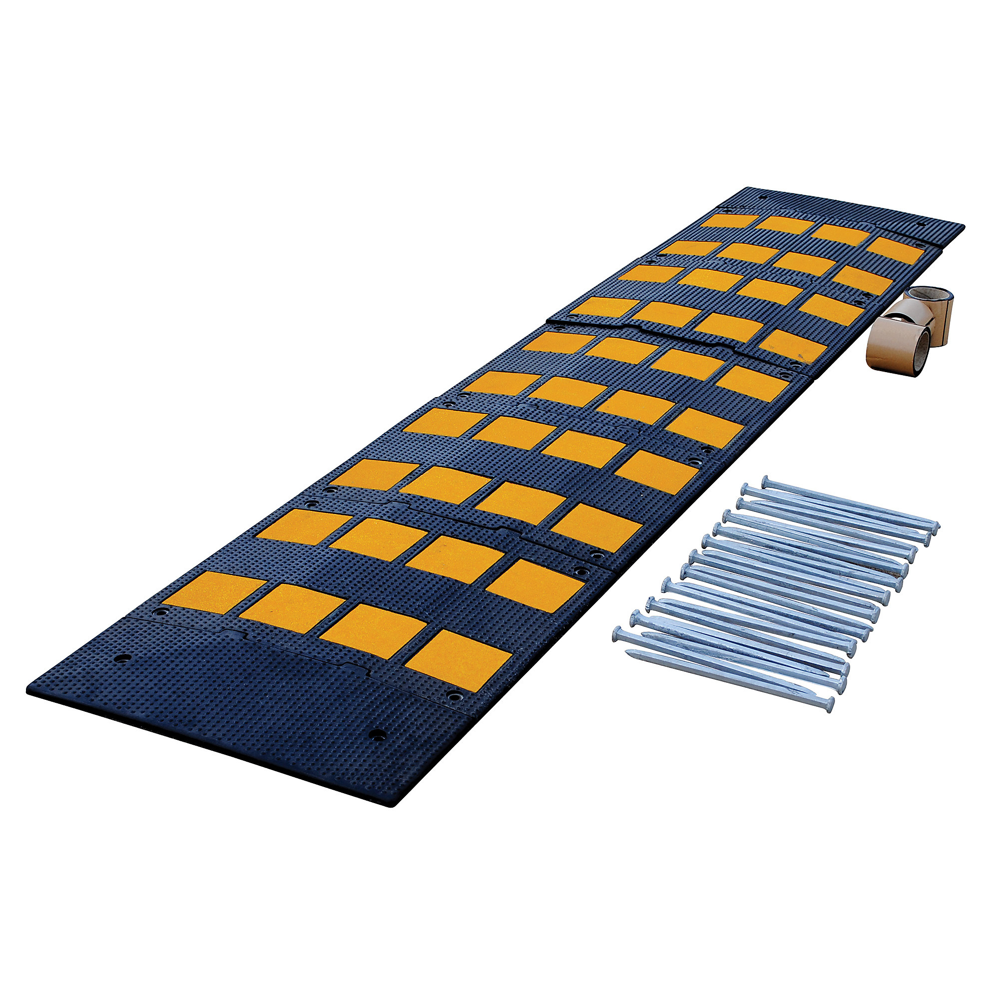 Vestil Rubber Speed Hump - 110.75in. Length, 1.625in. Height, Black/Yellow, Tongue and Groove Installation, Model# RSH-108-24-A