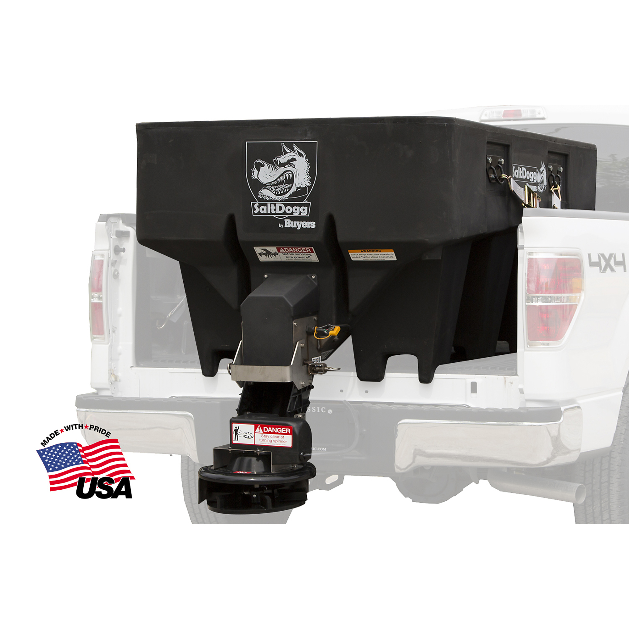 Buyers Products SaltDogg, 1 Cu Yd Electric Truck Bed Rock Salt Broadcast Spreader, Load Capacity 200 lb, Max. Spread Width 30 ft, Model# SHPE1000