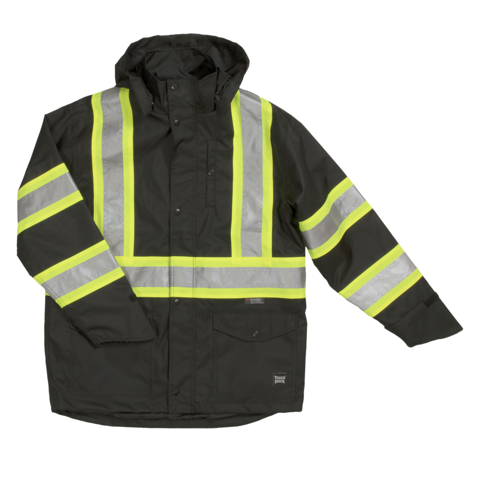 Tough Duck, Safety Rain Jacket, Size XL, Color BLACK, Model# SJ351