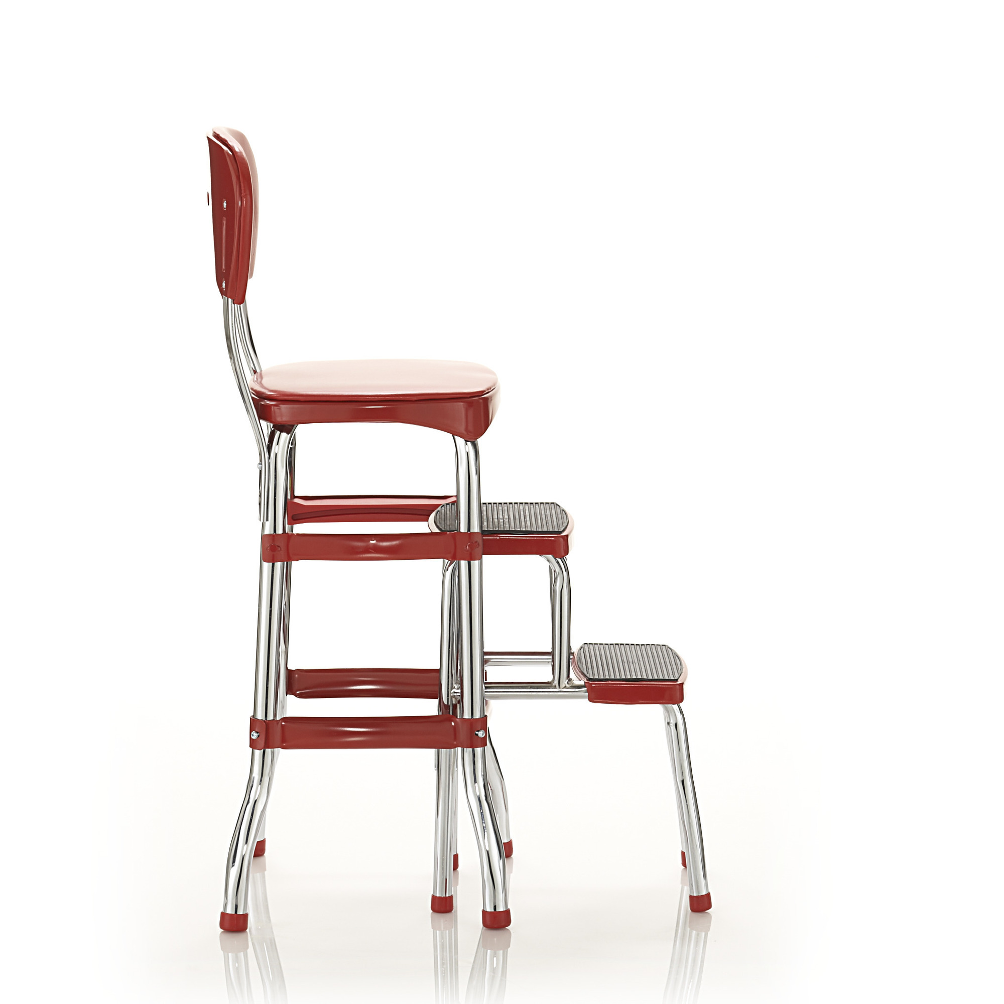 Cosco Retro Chrome Chair Step Stool, 225lb. Capacity, Model 11120RED1E