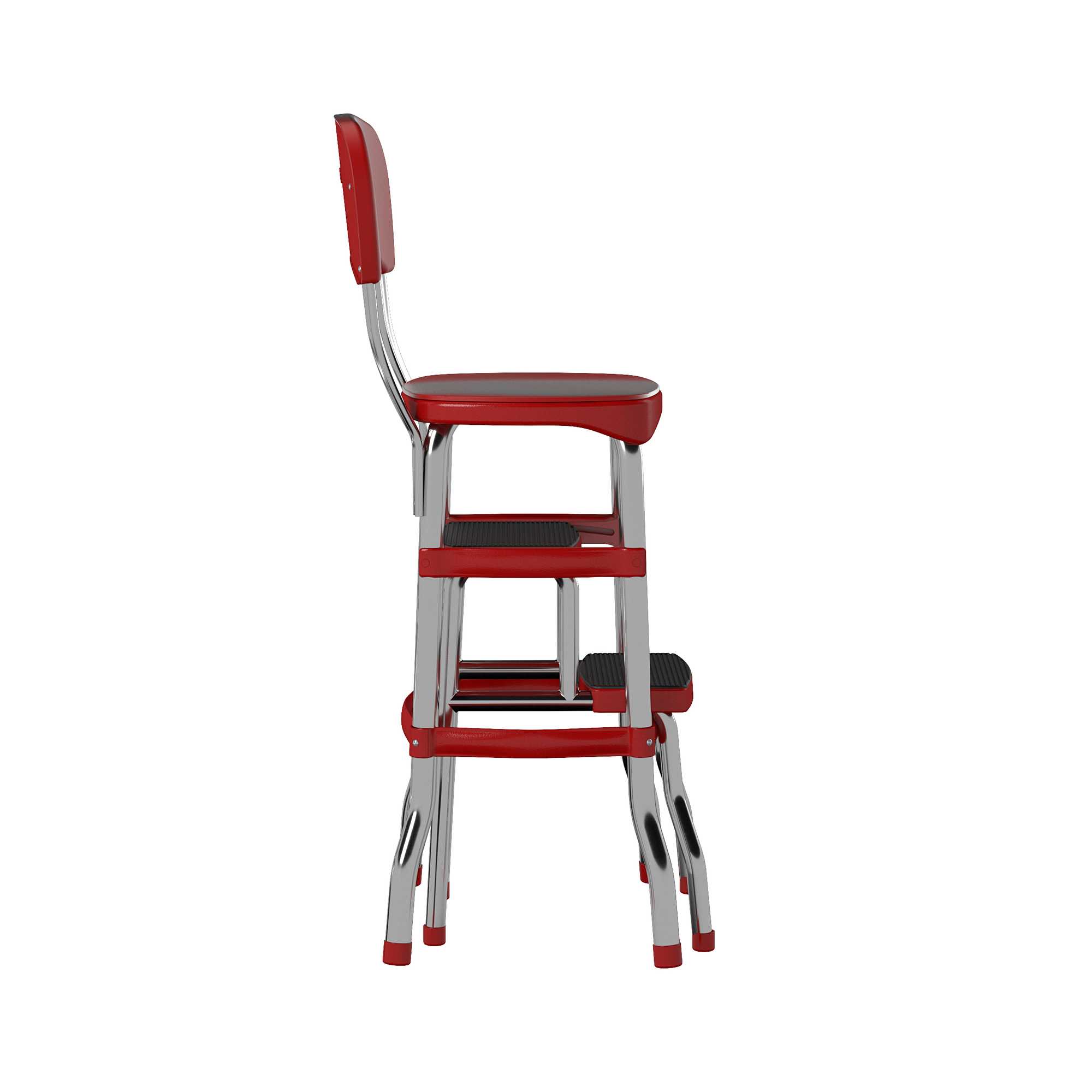 Cosco Retro Chrome Chair Step Stool, 225lb. Capacity, Model# 11120RED1E ...