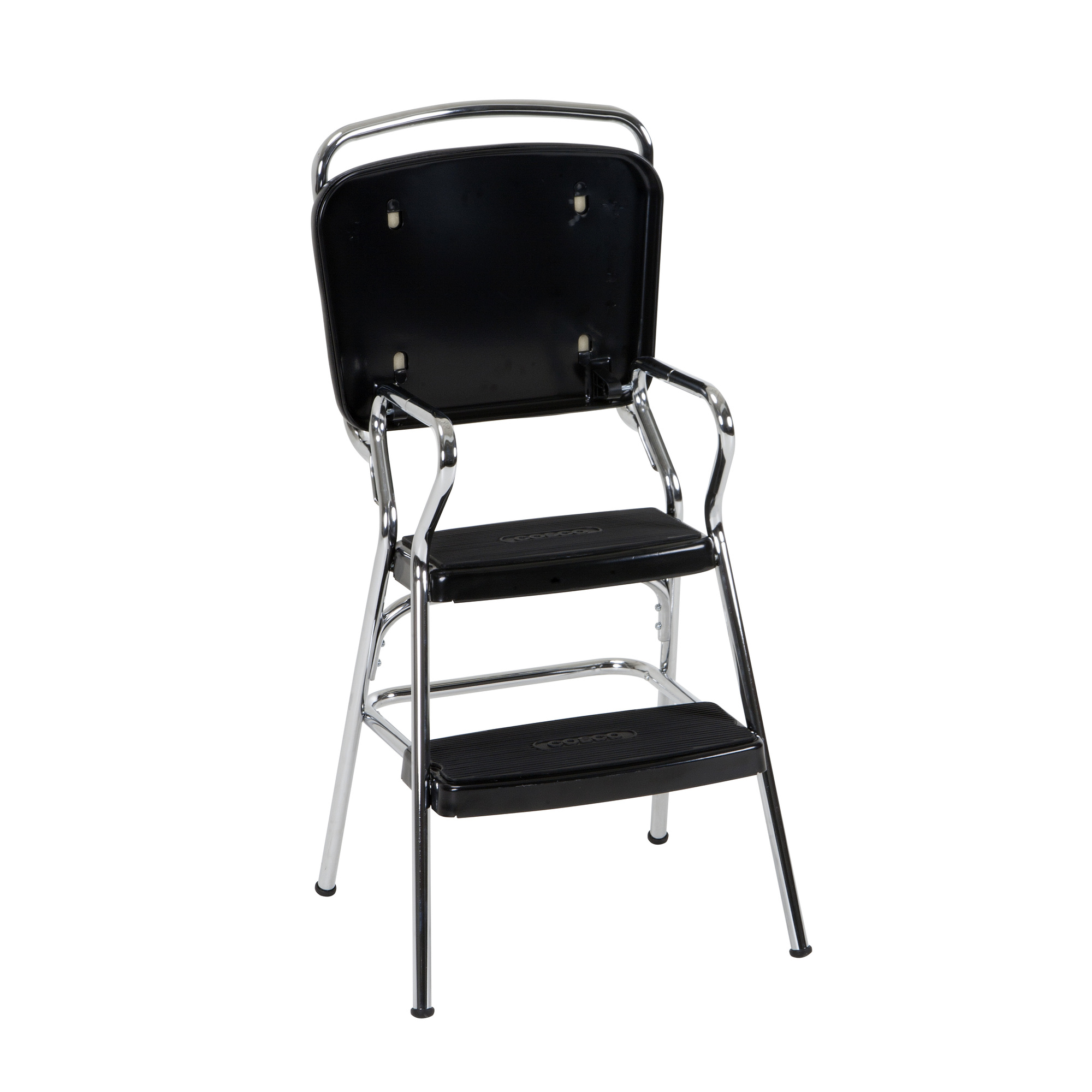 Cosco Retro Chrome Chair Step Stool w/ Flip-Up Seat, 225lb