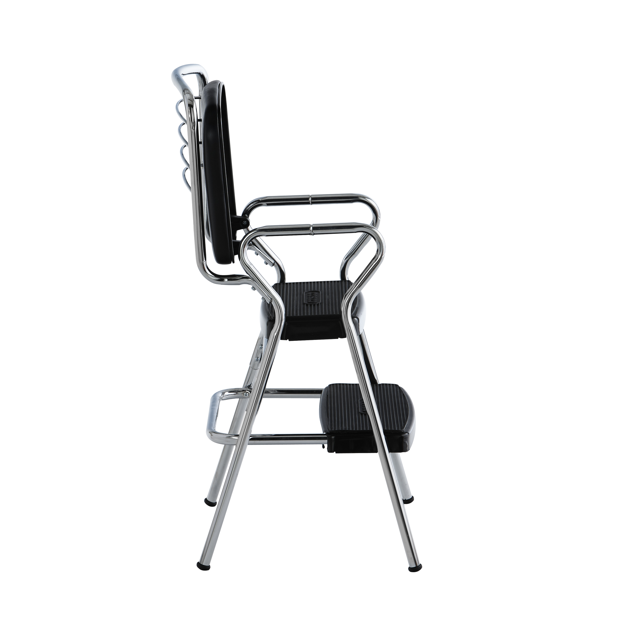 Cosco Retro Chrome Chair Step Stool w/ Flip-Up Seat, 225lb