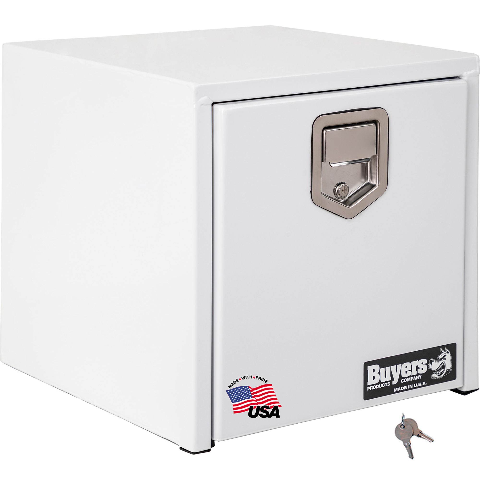 Buyers Products, 18x18x18in. Underbody Truck Bed Tool Job Storage Box, Width 18 in, Material Carbon Steel, Color Finish Glossy White, Model# 1703495