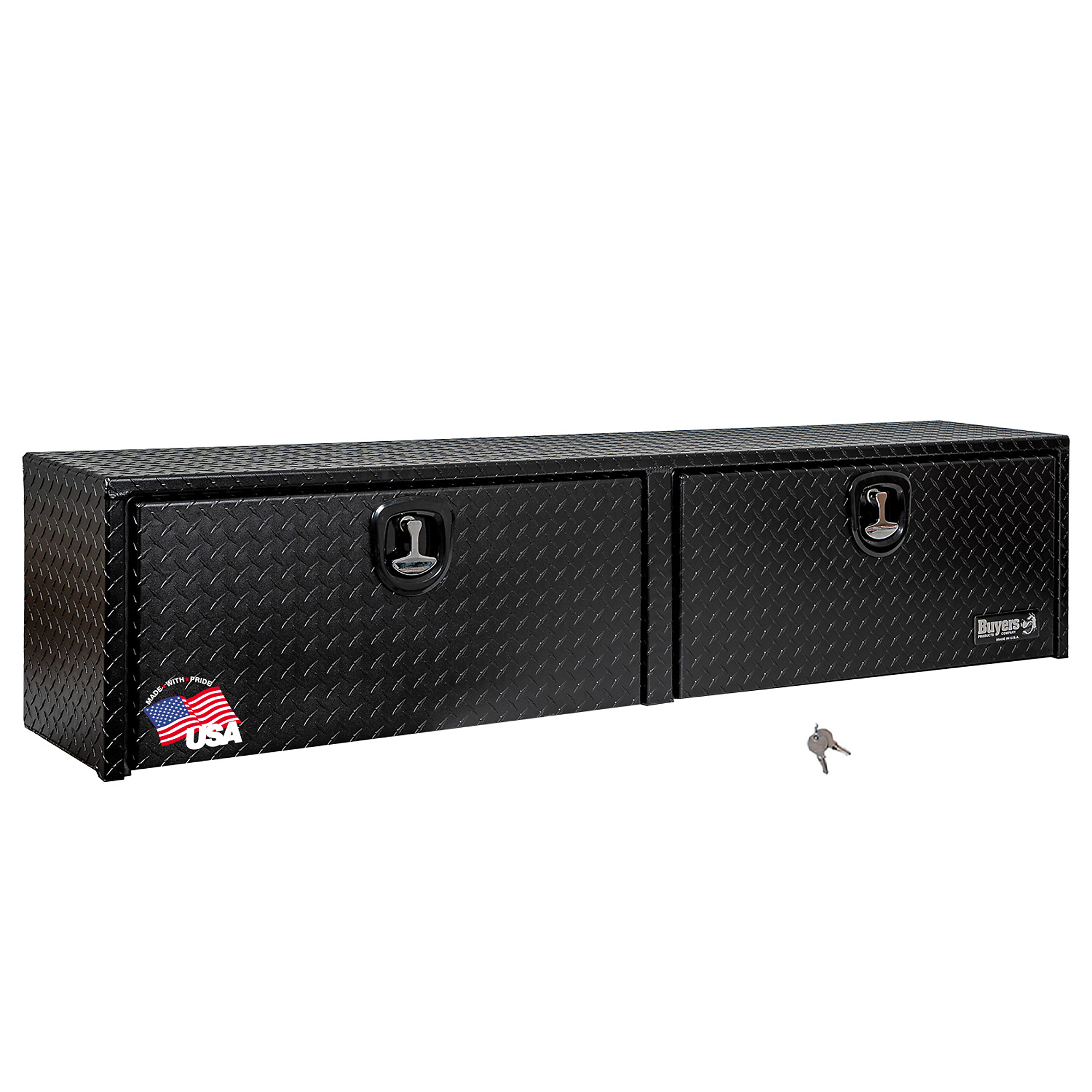 Buyers Products, 88x13x16 Contractor Topsider Truck Bed Tool Job Storage Box, Width 88 in, Material Aluminum, Color Finish Diamond Plate Glossy Black, Model# 1721556