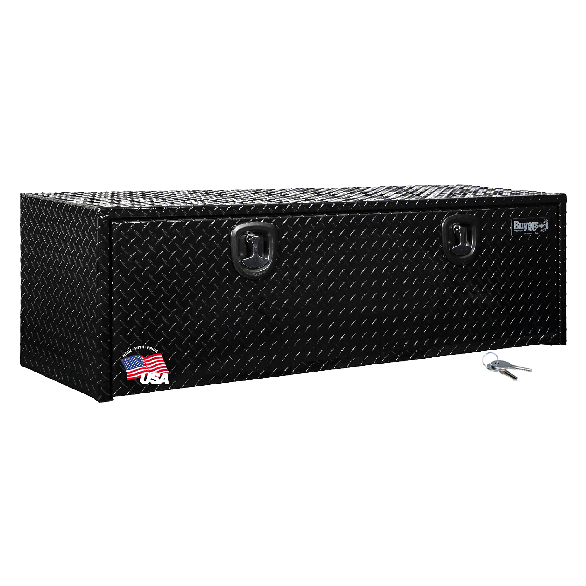 Buyers Products, 60x18x18in. Underbody Truck Bed Tool Job Storage Box, Width 60 in, Material Aluminum, Color Finish Diamond Plate Glossy Black, Model# 1725115