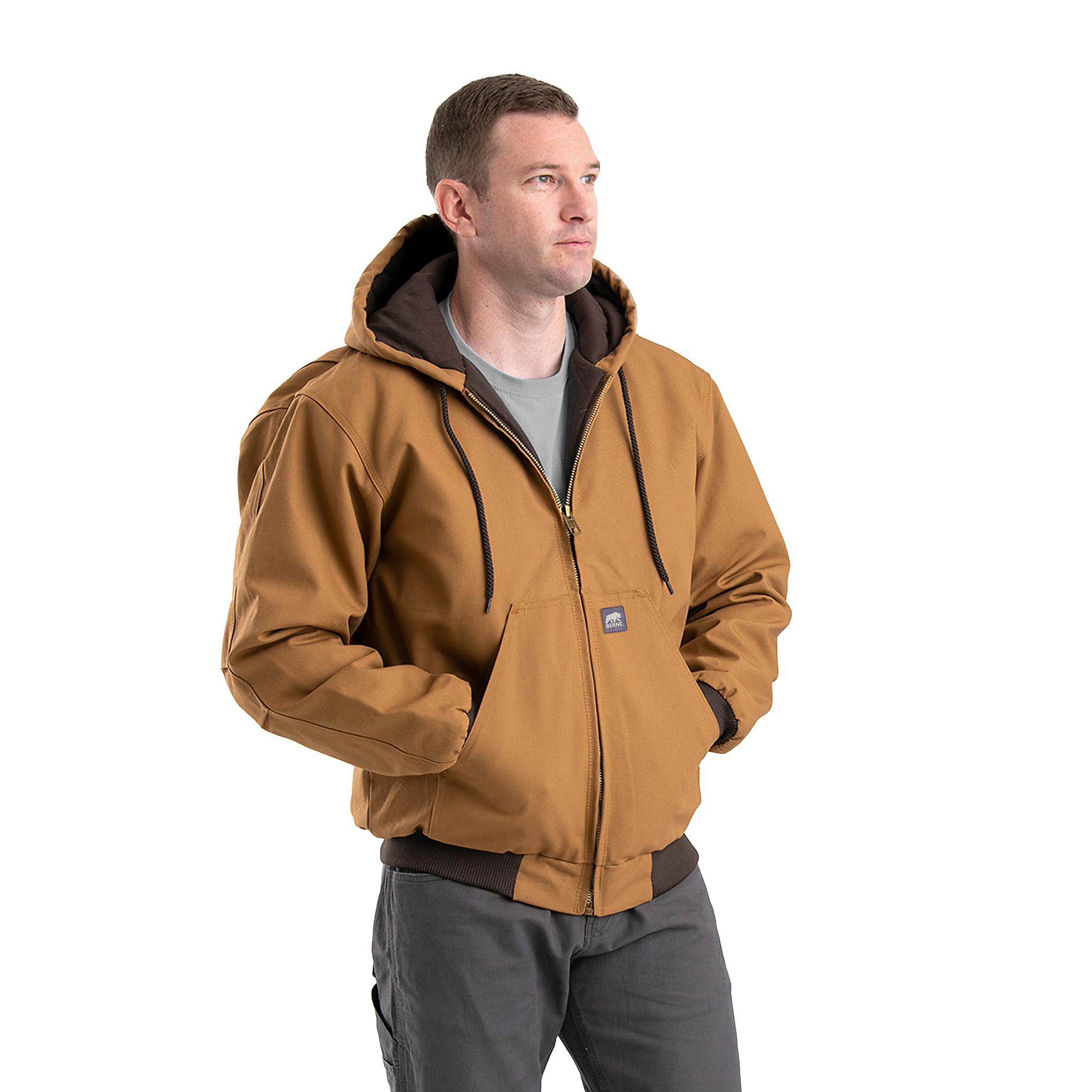 Berne Apparel, Heritage Hooded Jacket, Size LT, Color Brown Duck