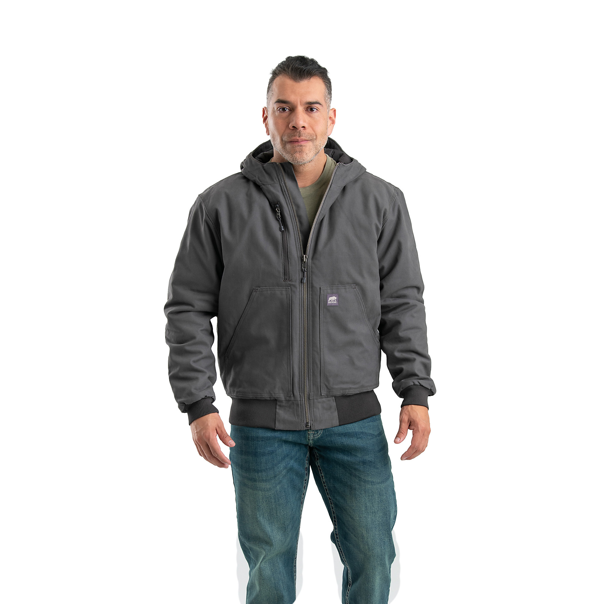 Berne Apparel, Modern Hooded Jacket, Size M, Color Titanium, Model