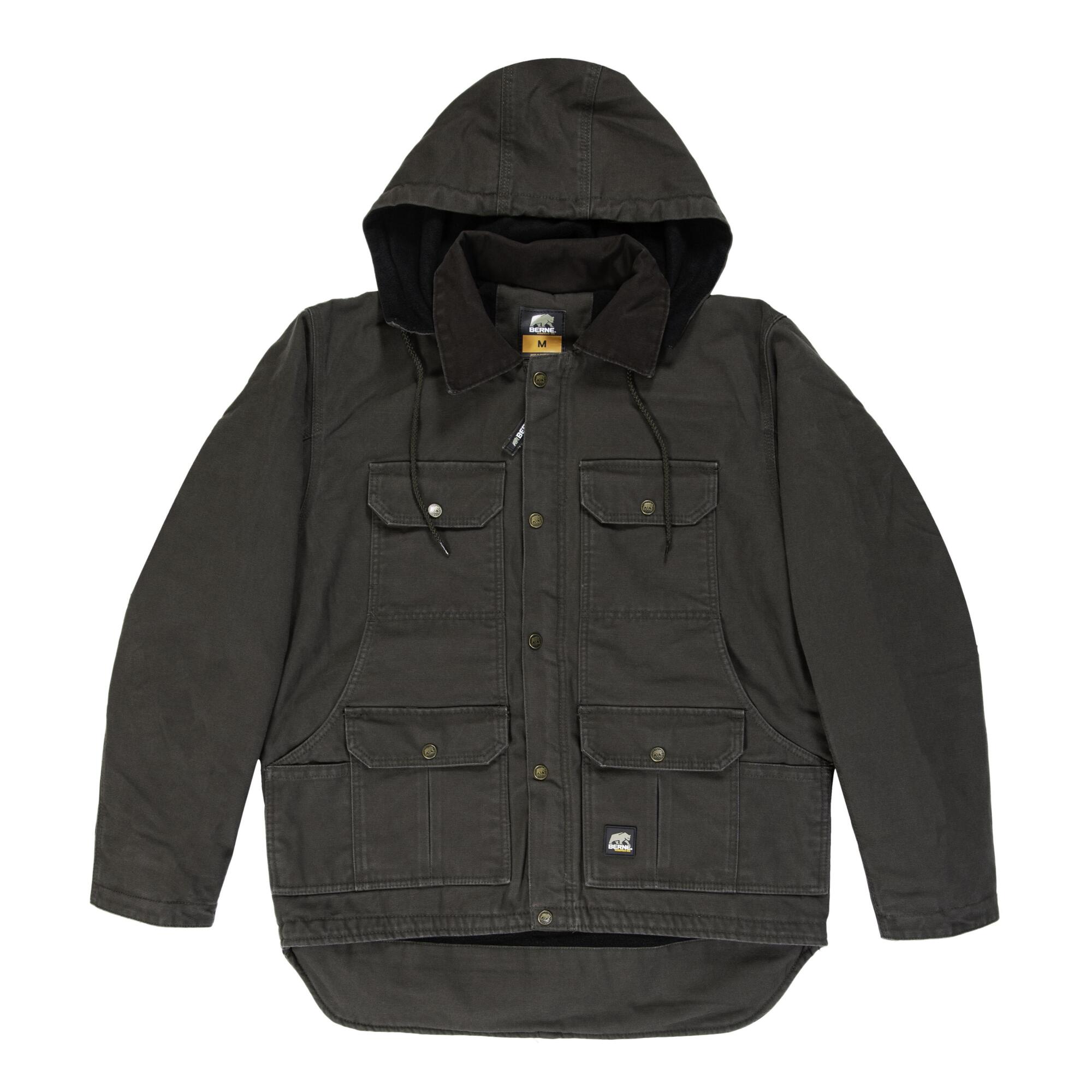 Berne Apparel, Heritage Hooded Jacket, Size XLT, Color Olive Duck 