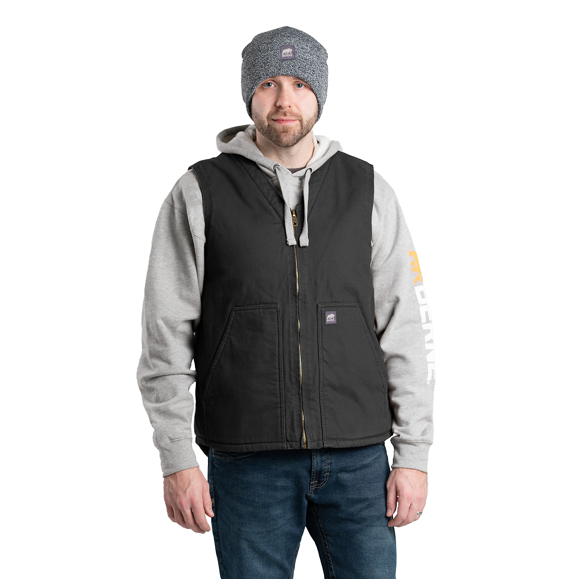 Berne Apparel, High Country V-Neck Vest, Size 4XL, Color Black