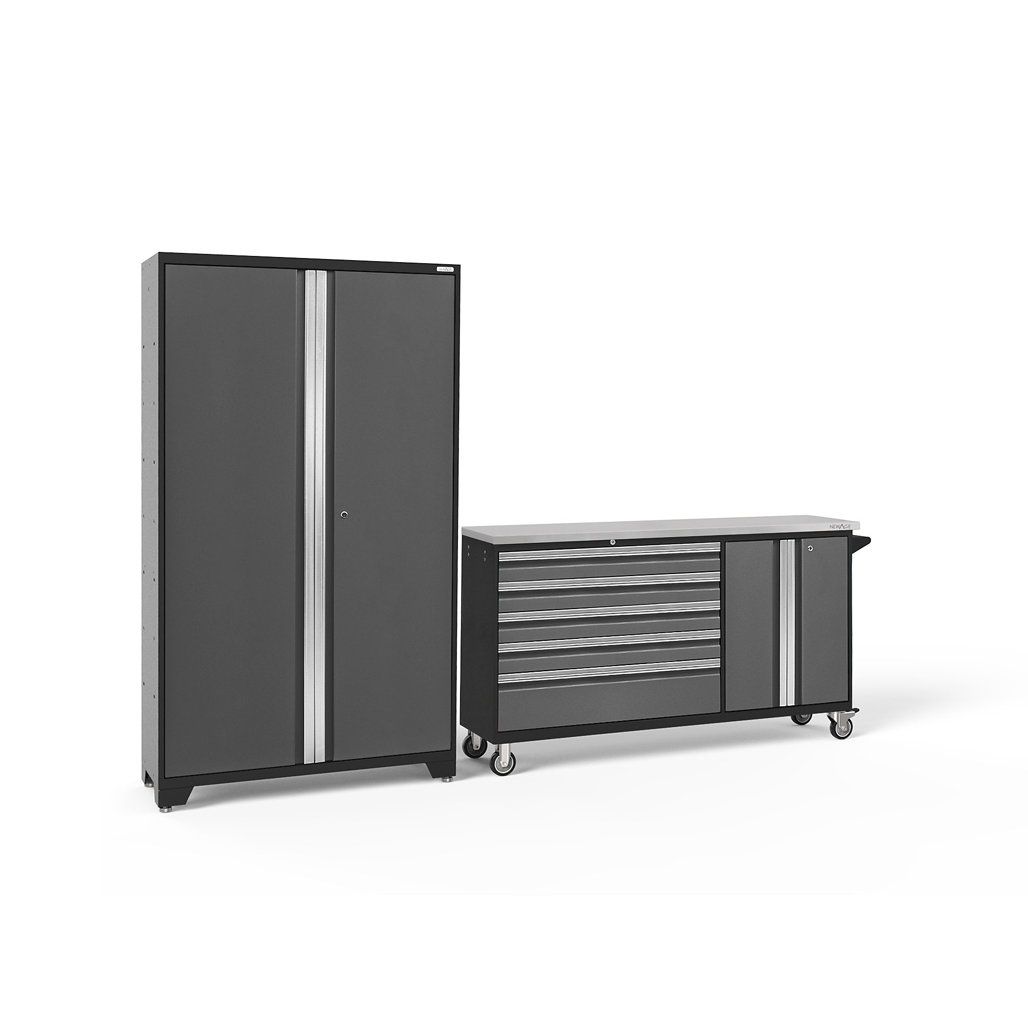 NewAge Products, Bold Series Gray 2-Pc. Steel Garage Cabinet Set, Width 104 in, Height 77.25 in, Depth 18 in, Model# 50196