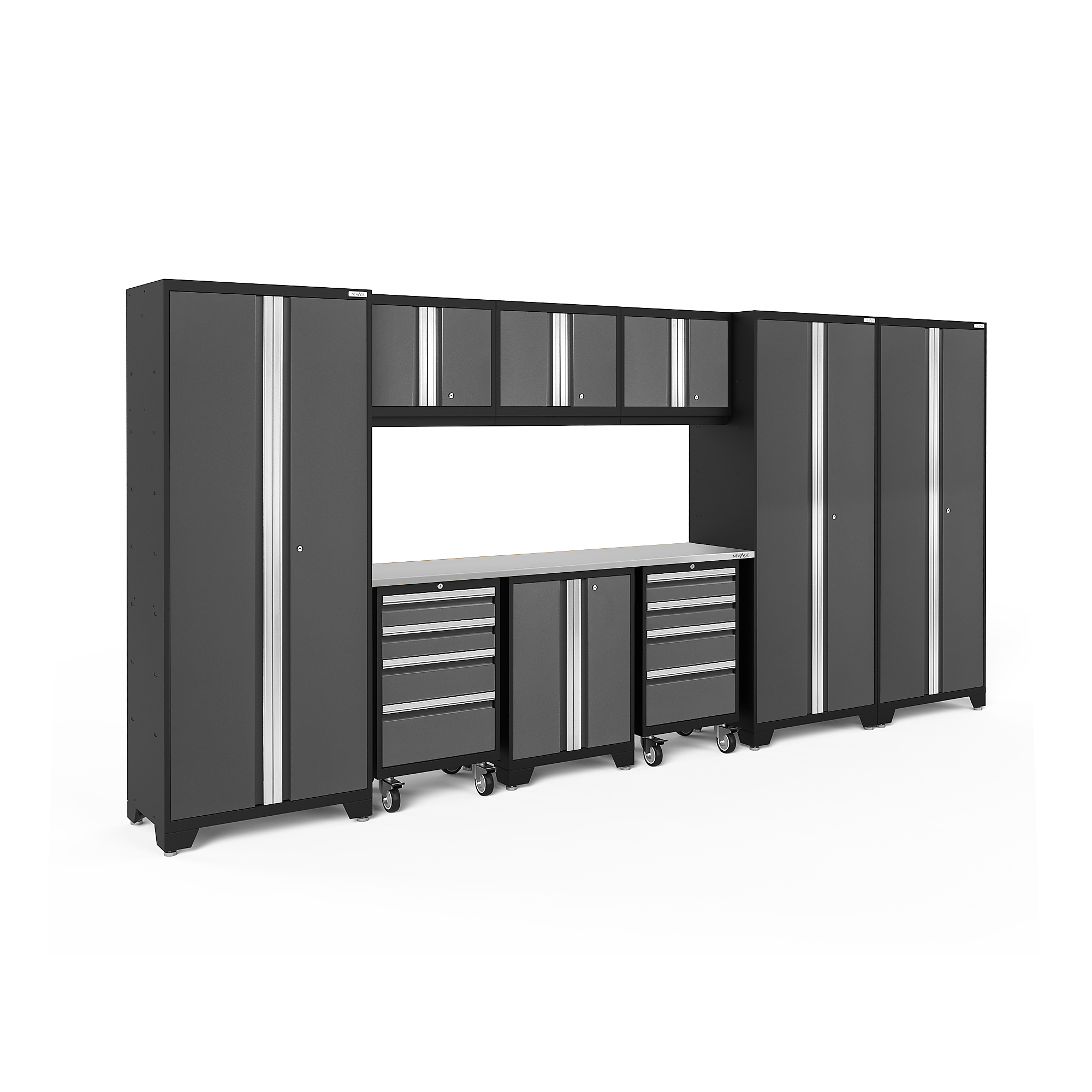 NewAge Products, Bold Series Gray 10-Pc. Steel Garage Cabinet Set, Width 162 in, Height 76.75 in, Depth 18 in, Model# 50413