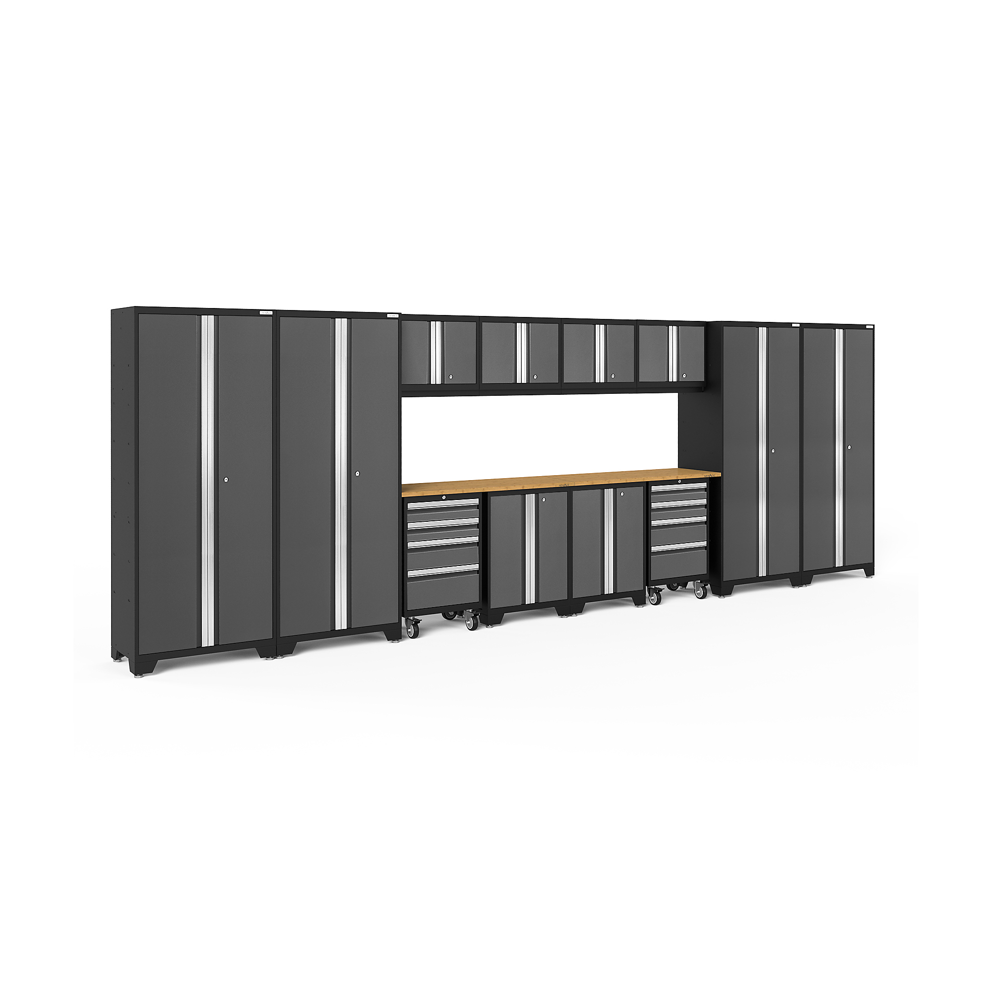 NewAge Products, Bold Series Gray 14-Pc. Steel Garage Cabinet Set, Width 216 in, Height 76.75 in, Depth 18 in, Model# 50416