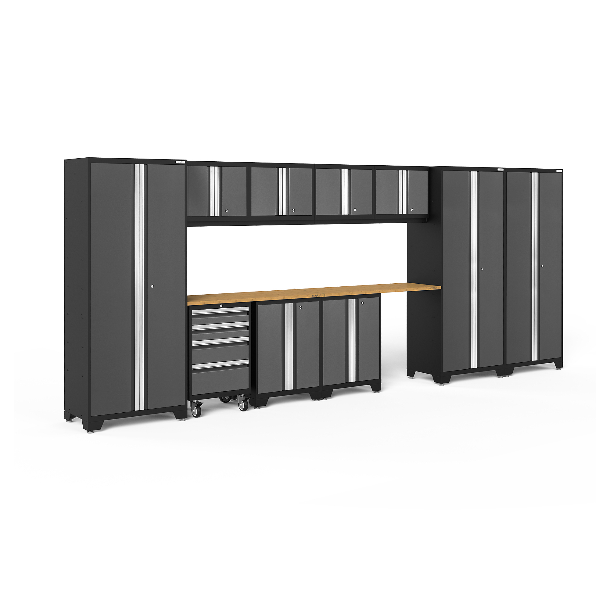 NewAge Products, Bold Series Gray 12-Pc. Steel Garage Cabinet Set, Width 186 in, Height 76.75 in, Depth 18 in, Model# 50415