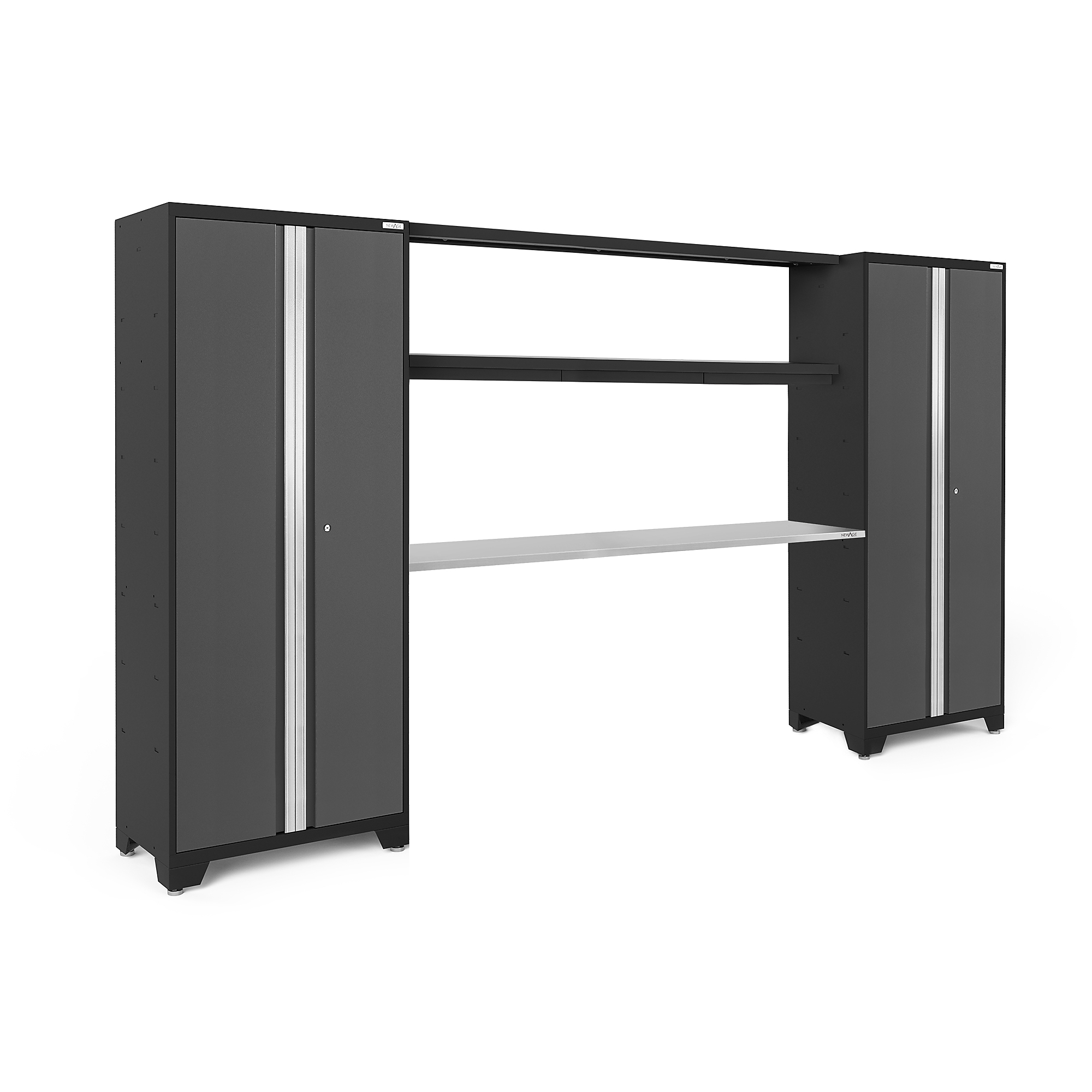 NewAge Products, Bold Series Gray 4-Pc. Steel Garage Cabinet Set, Width 132 in, Height 77.25 in, Depth 18 in, Model# 50676