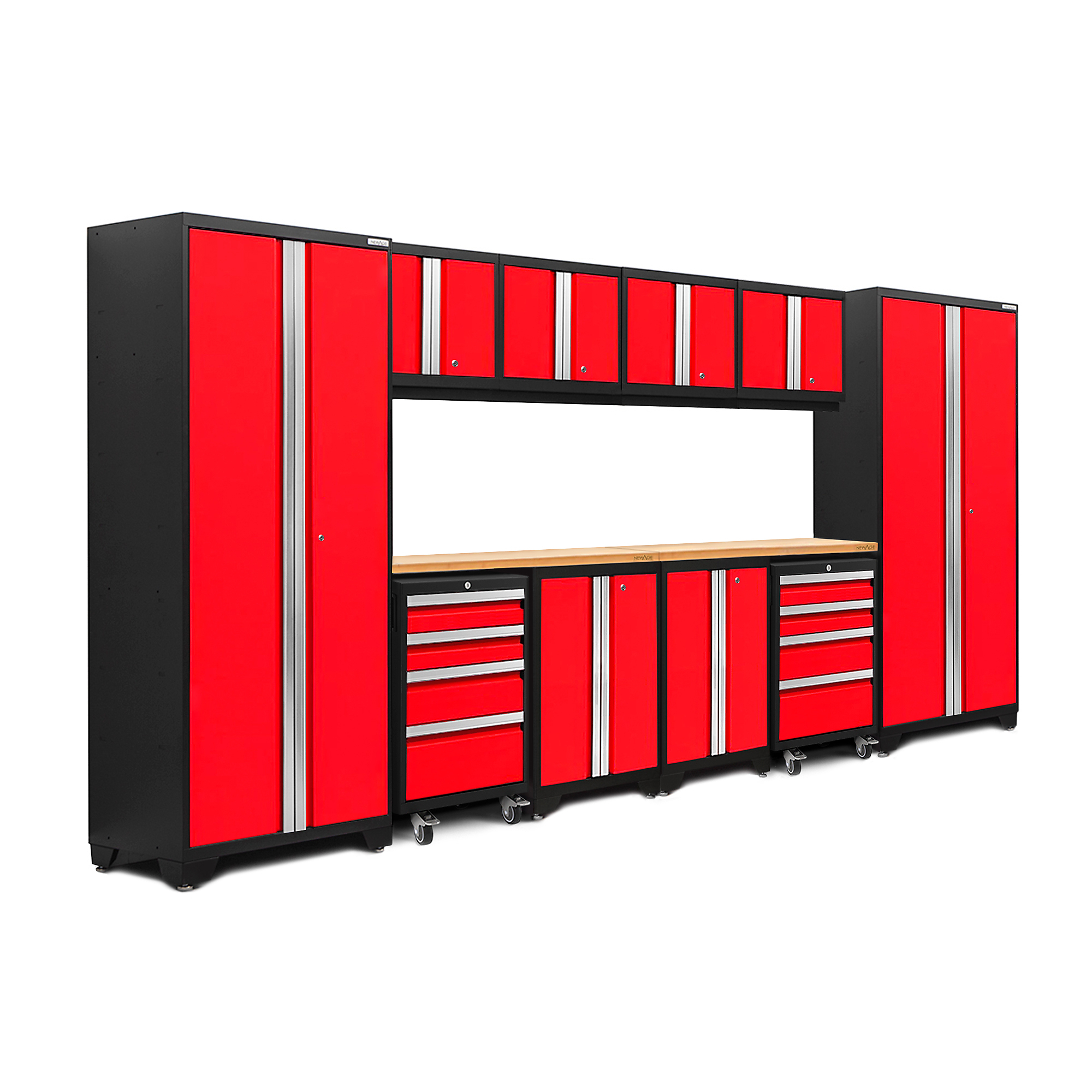NewAge Products, Bold Series Red 12-Pc. Steel Garage Cabinet Set, Width 156 in, Height 76.75 in, Depth 18 in, Model# 50610