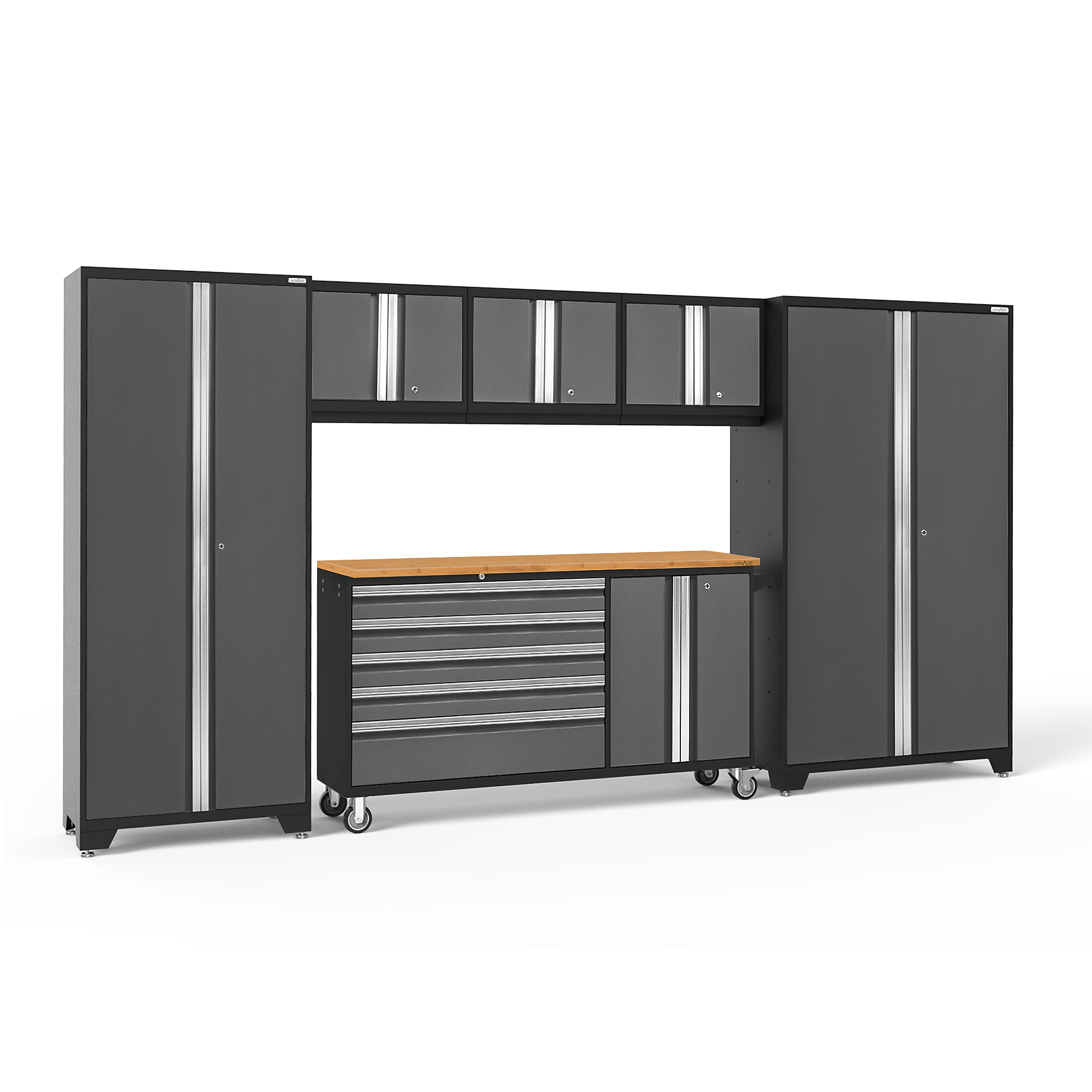 NewAge Products, Bold Series Gray 6-Pc. Steel Garage Cabinet Set, Width 144 in, Height 77.25 in, Depth 18 in, Model# 50502