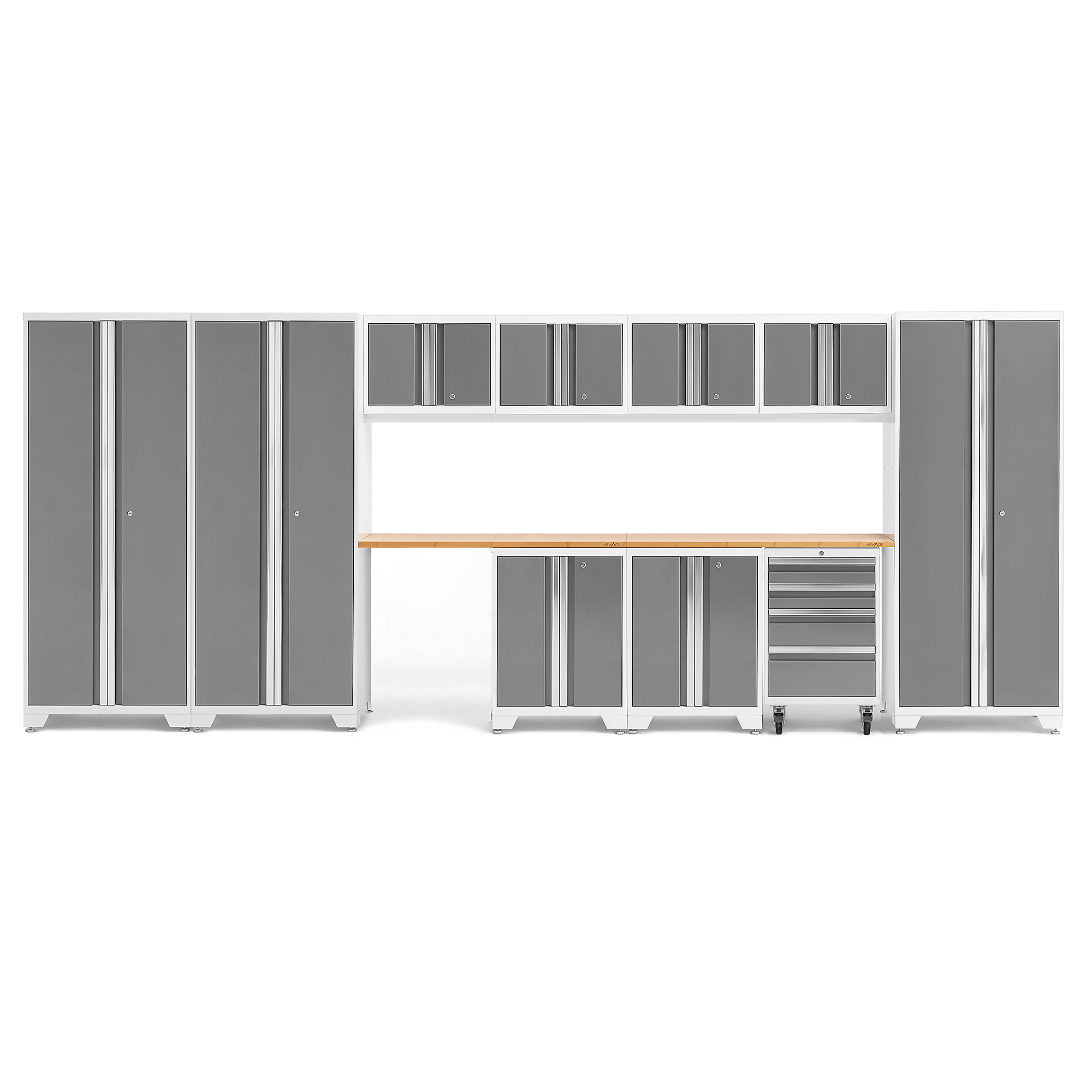NewAge Products, Bold Series White 12-Pc. Steel Garage Cabinet Set, Width 186 in, Height 76.75 in, Depth 18 in, Model# 56985