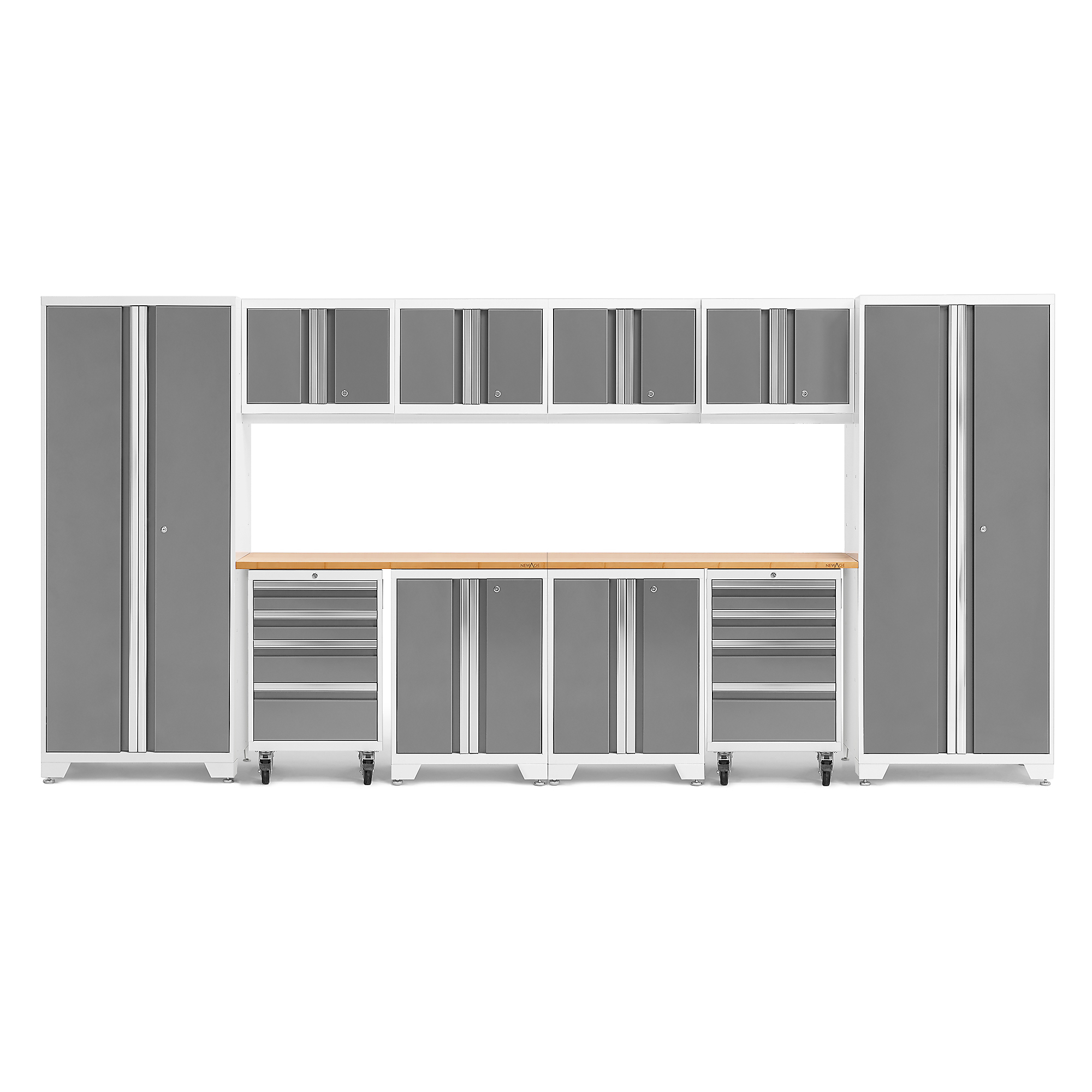 NewAge Products, Bold Series White 12-Pc. Steel Garage Cabinet Set, Width 156 in, Height 76.75 in, Depth 18 in, Model# 56915