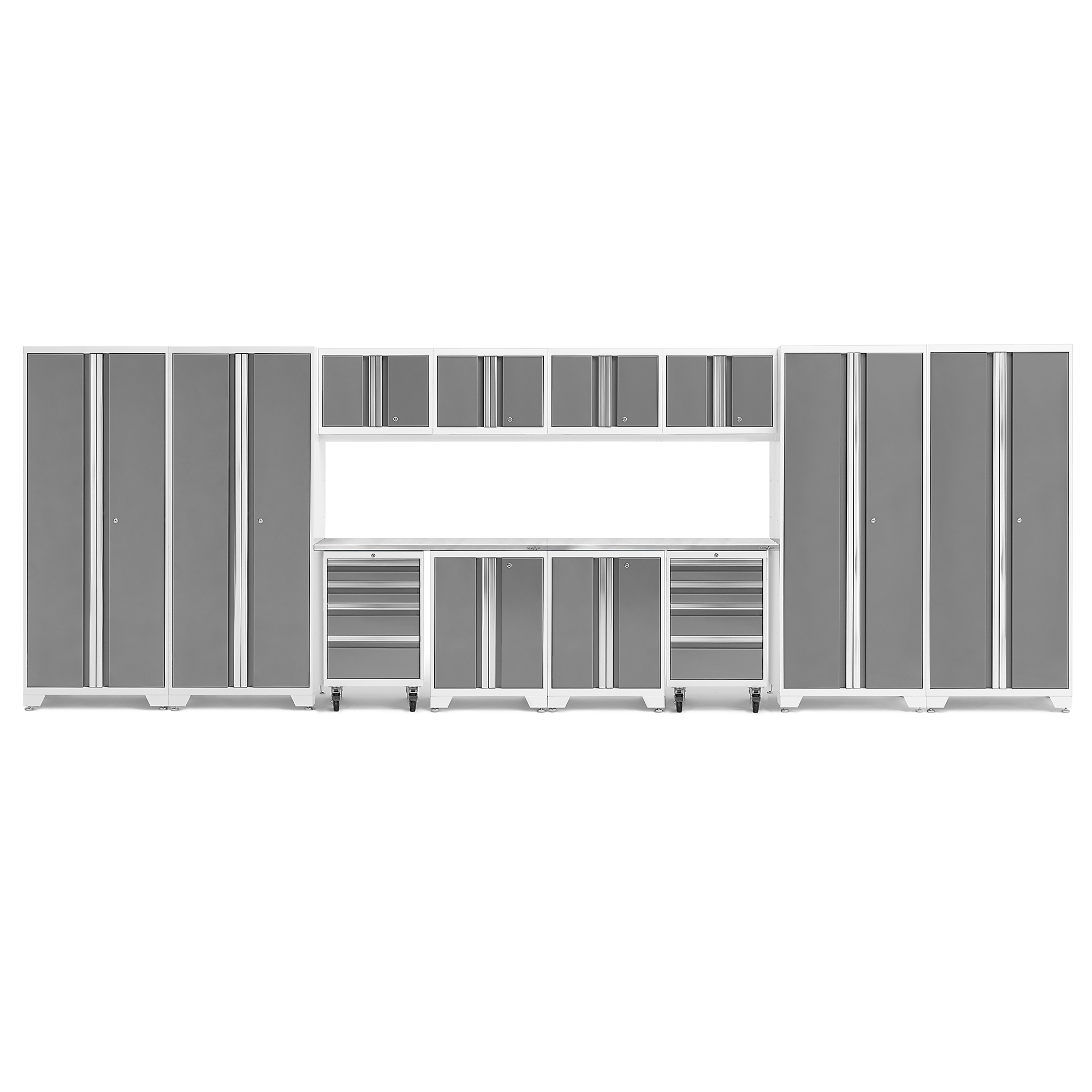 NewAge Products, Bold Series White 14-Pc. Steel Garage Cabinet Set, Width 216 in, Height 76.75 in, Depth 18 in, Model# 56993