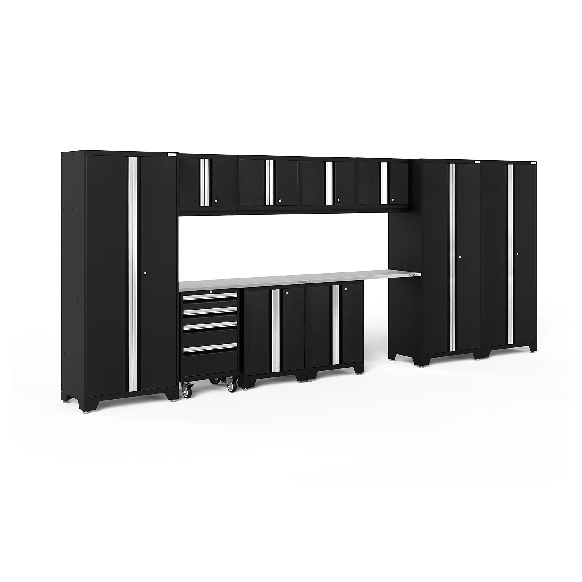 NewAge Products, Bold Series Black 12-Pc. Steel Garage Cabinet Set, Width 186 in, Height 76.75 in, Depth 18 in, Model# 63257