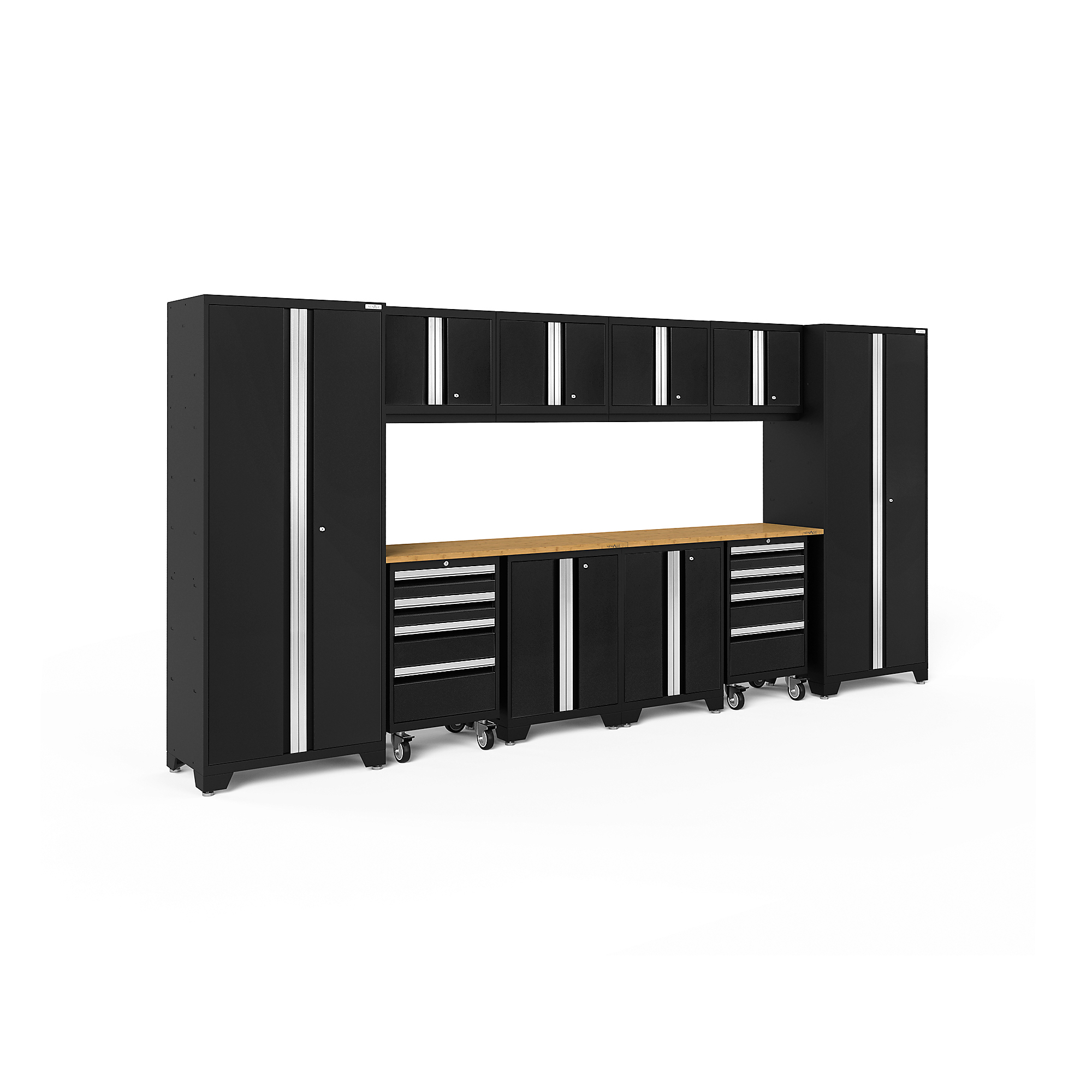 NewAge Products, Bold Series Black 12-Pc. Steel Garage Cabinet Set, Width 156 in, Height 76.75 in, Depth 18 in, Model# 63202