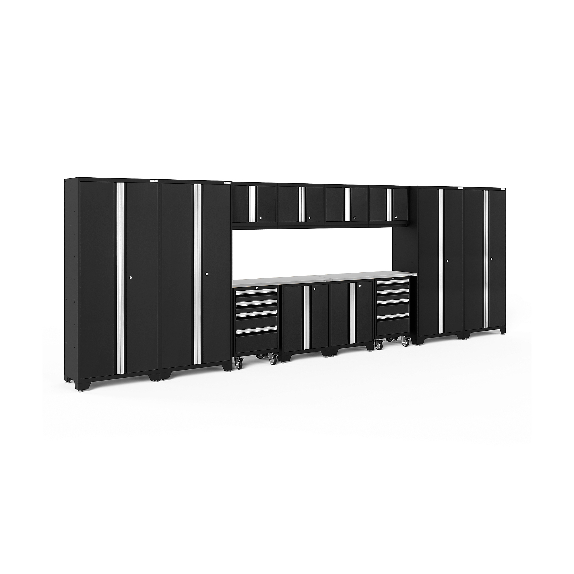 NewAge Products, Bold Series Black 14-Pc. Steel Garage Cabinet Set, Width 216 in, Height 76.75 in, Depth 18 in, Model# 63266