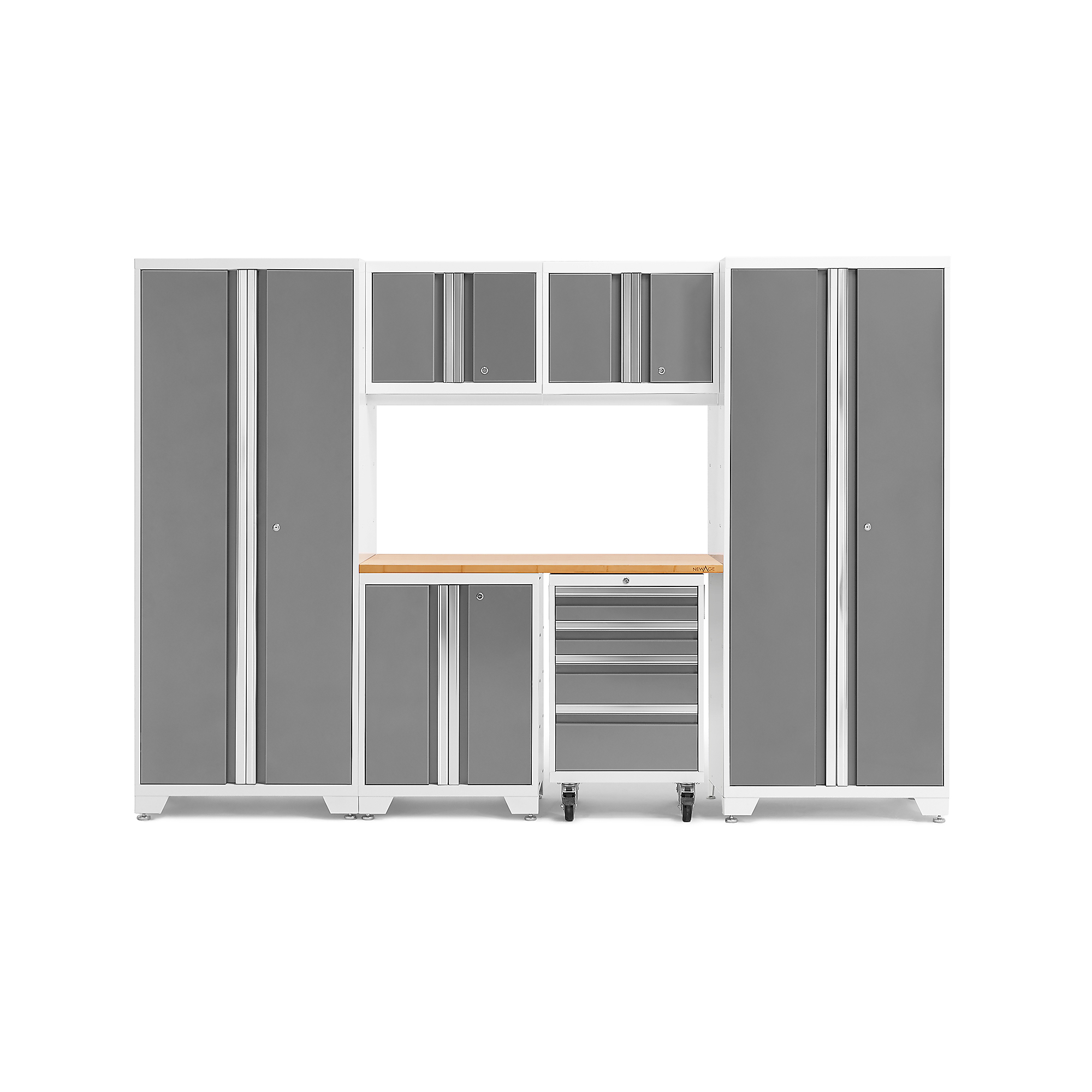 NewAge Products, Bold Series White 7-Pc. Steel Garage Cabinet Set, Width 108 in, Height 76.75 in, Depth 18 in, Model# 54872