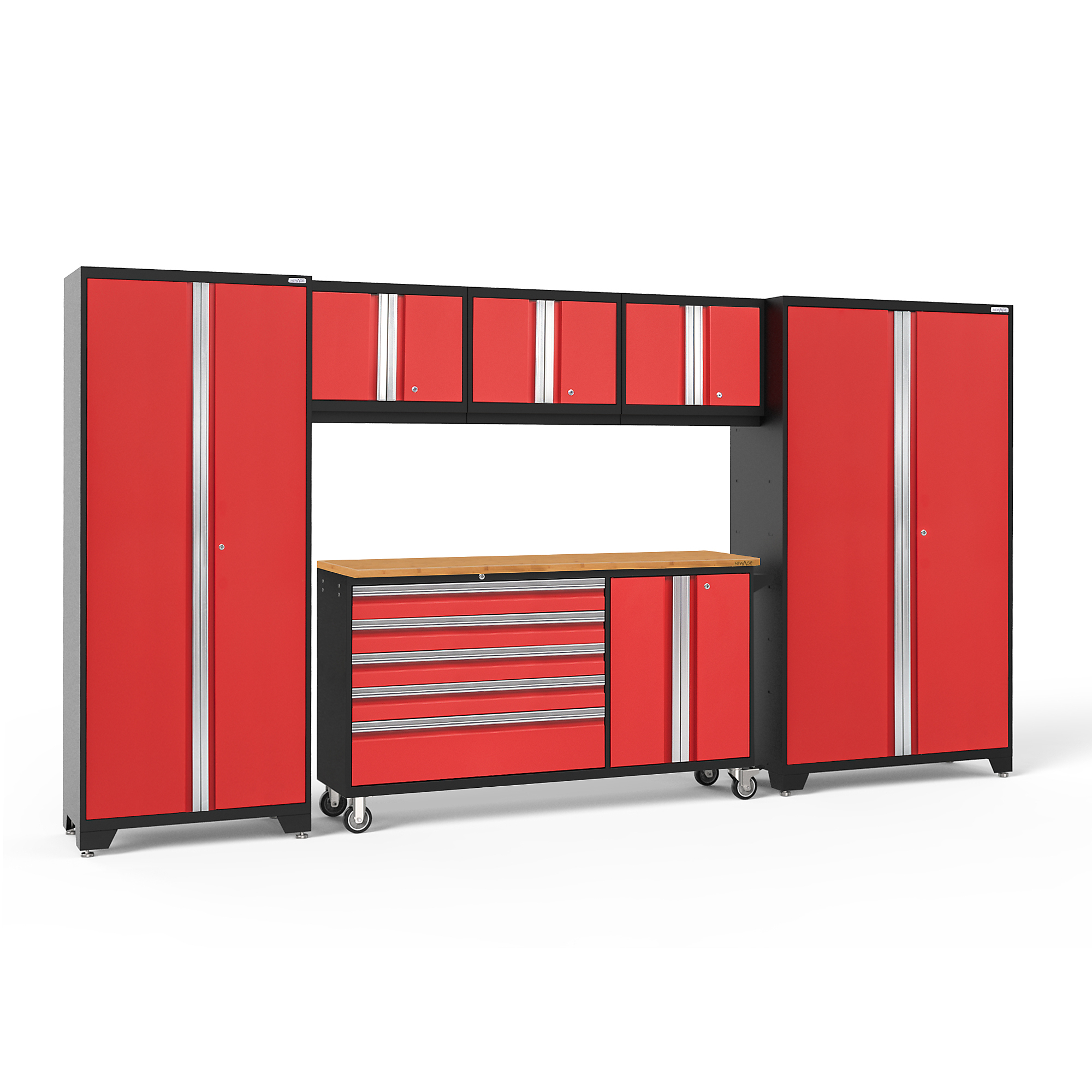 NewAge Products, Bold Series Red 6-Pc. Steel Garage Cabinet Set, Width 144 in, Height 77.25 in, Depth 18 in, Model# 56261