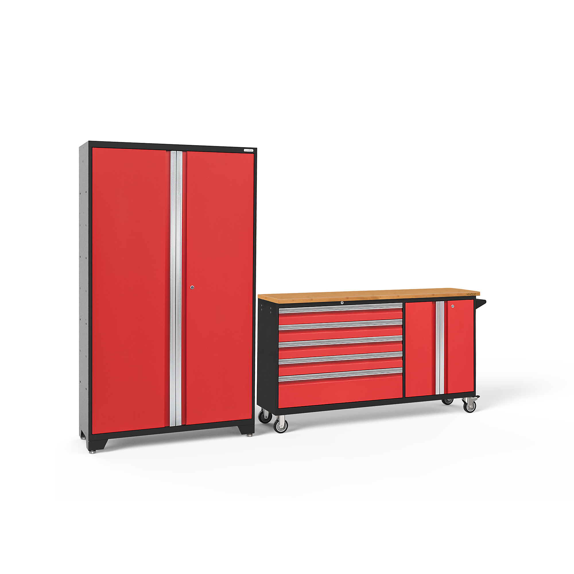 NewAge Products, Bold Series Red 2-Pc. Steel Garage Cabinet Set, Width 104 in, Height 77.25 in, Depth 18 in, Model# 56215