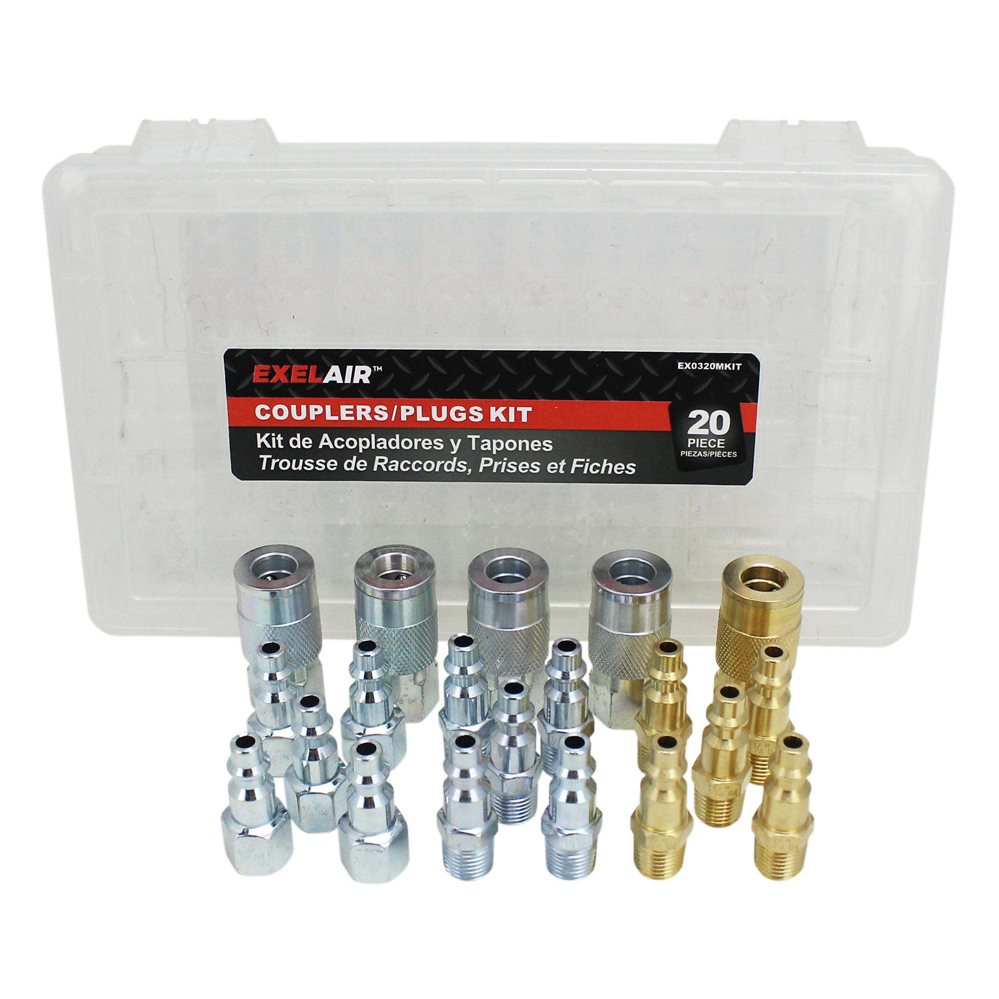 Milton Exelair 20 Piece M-Style Coupler and Plug Kit, 300 PSI, Model# EX0320MKIT